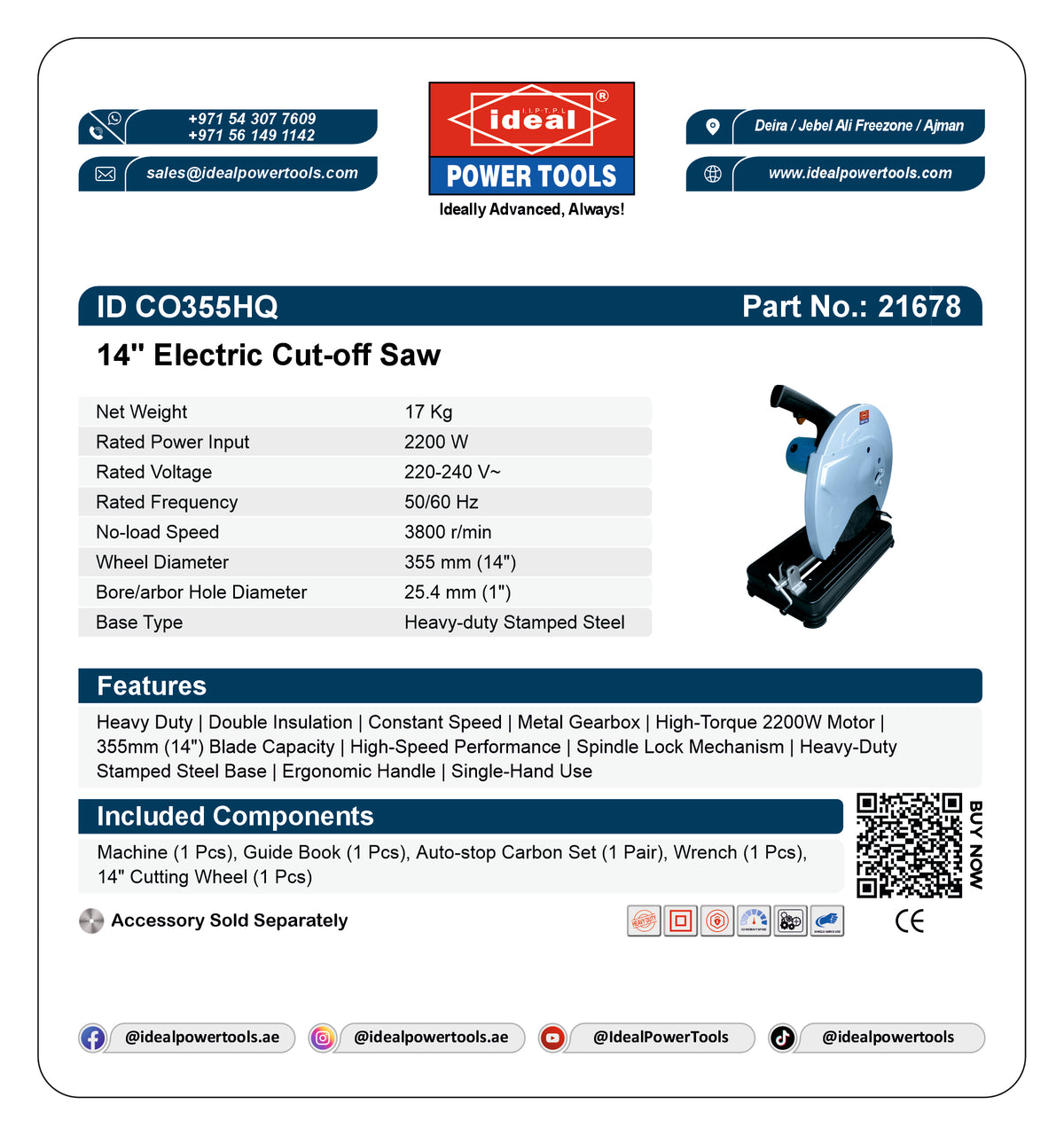 ID CO355HQ 14" [2200W] ELECTRIC CUT-OFF SAW MACHINE [G-240V] [Hitachi Type] - 21678