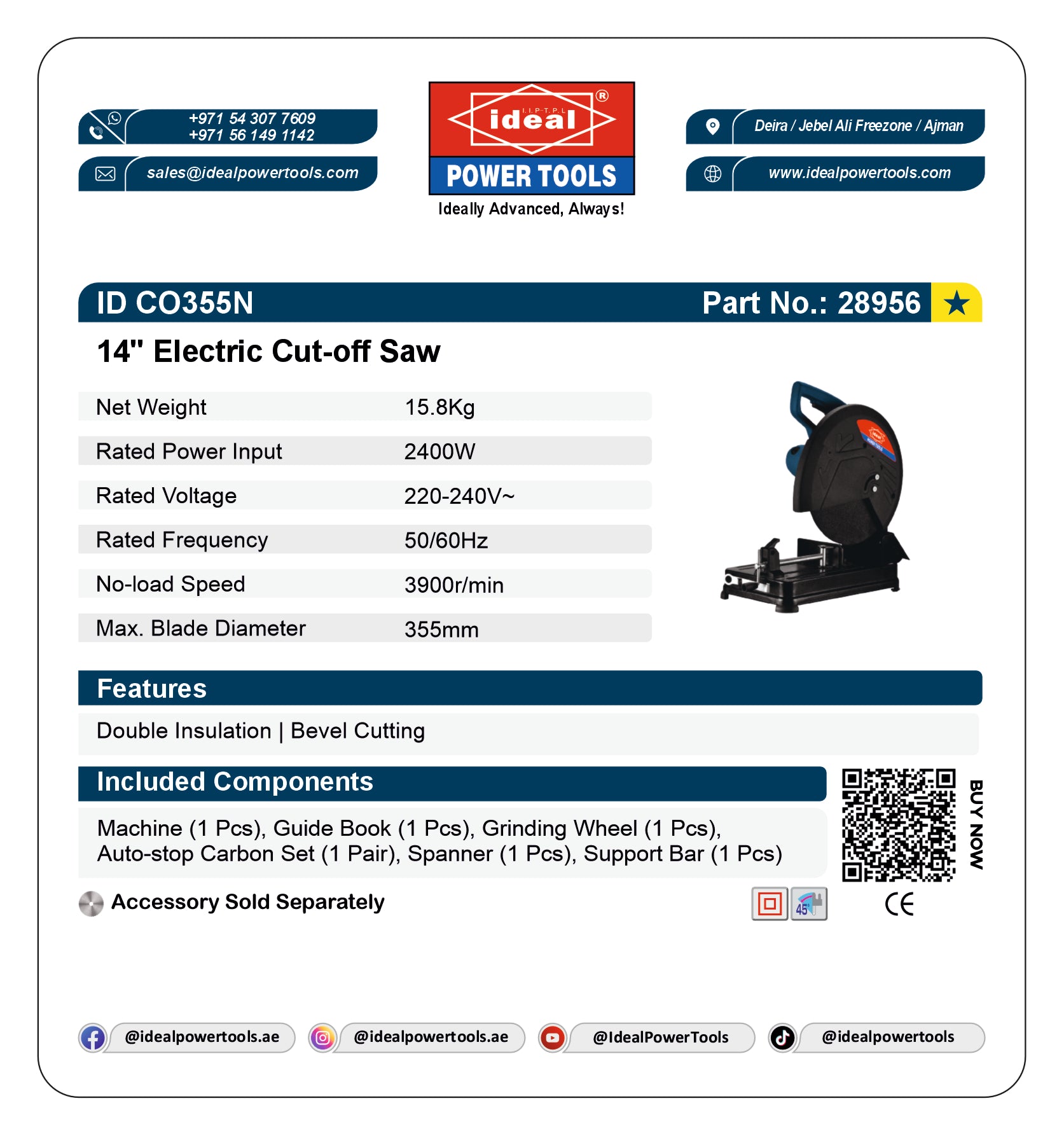 ID CO355N - 14" ELECTRIC CUT-OFF SAW MACHINE
