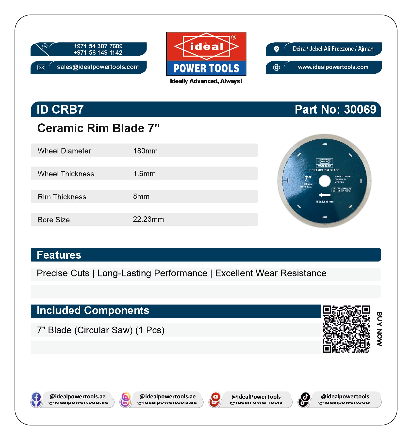 ID CRB7 CERAMIC RIM BLADE 7" CIRCULAR SAW ACCESSORY [ID CRB7] - 30069