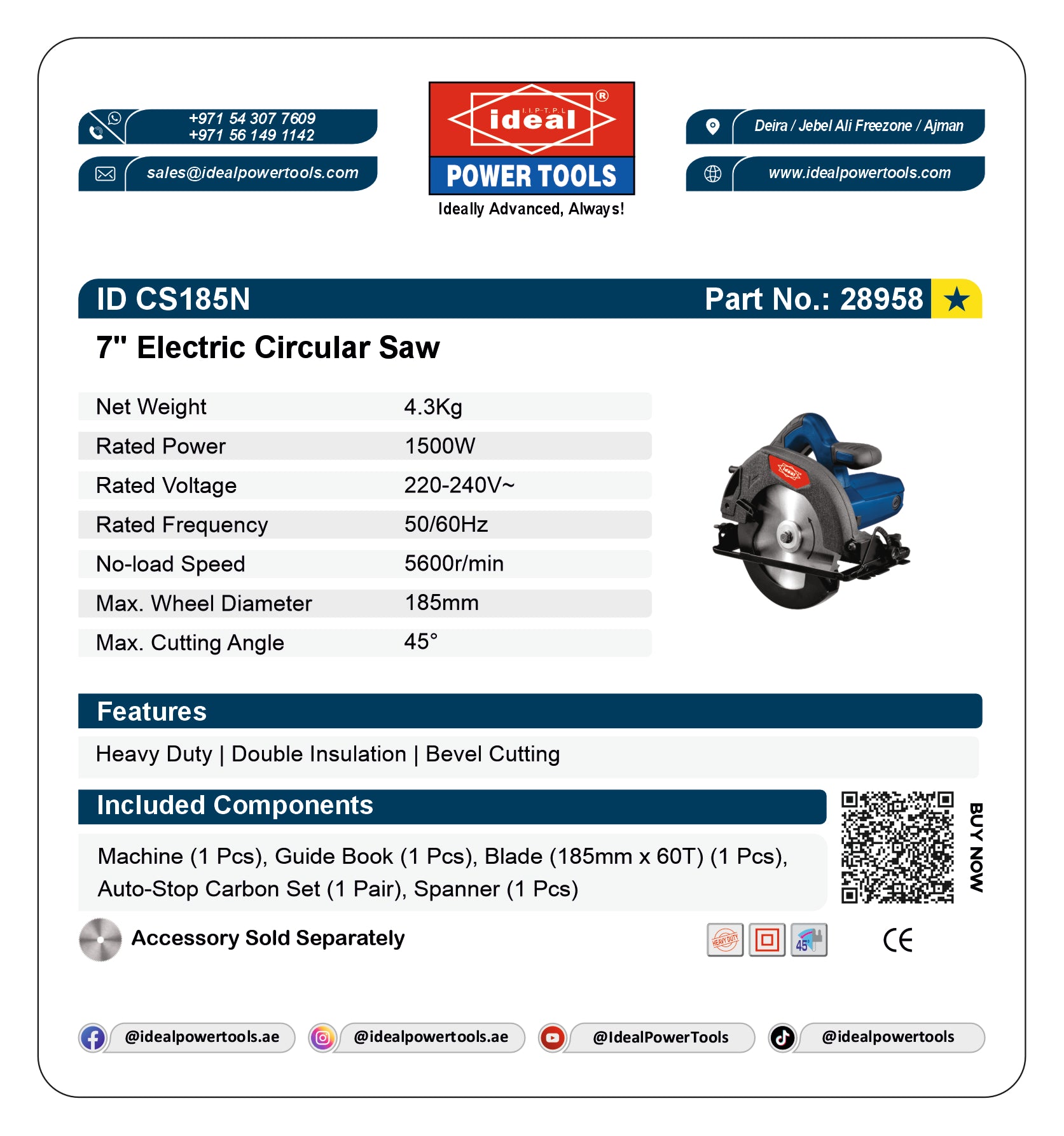ID CS185N - 7" ELECTRIC CIRCULAR SAW MACHINE
