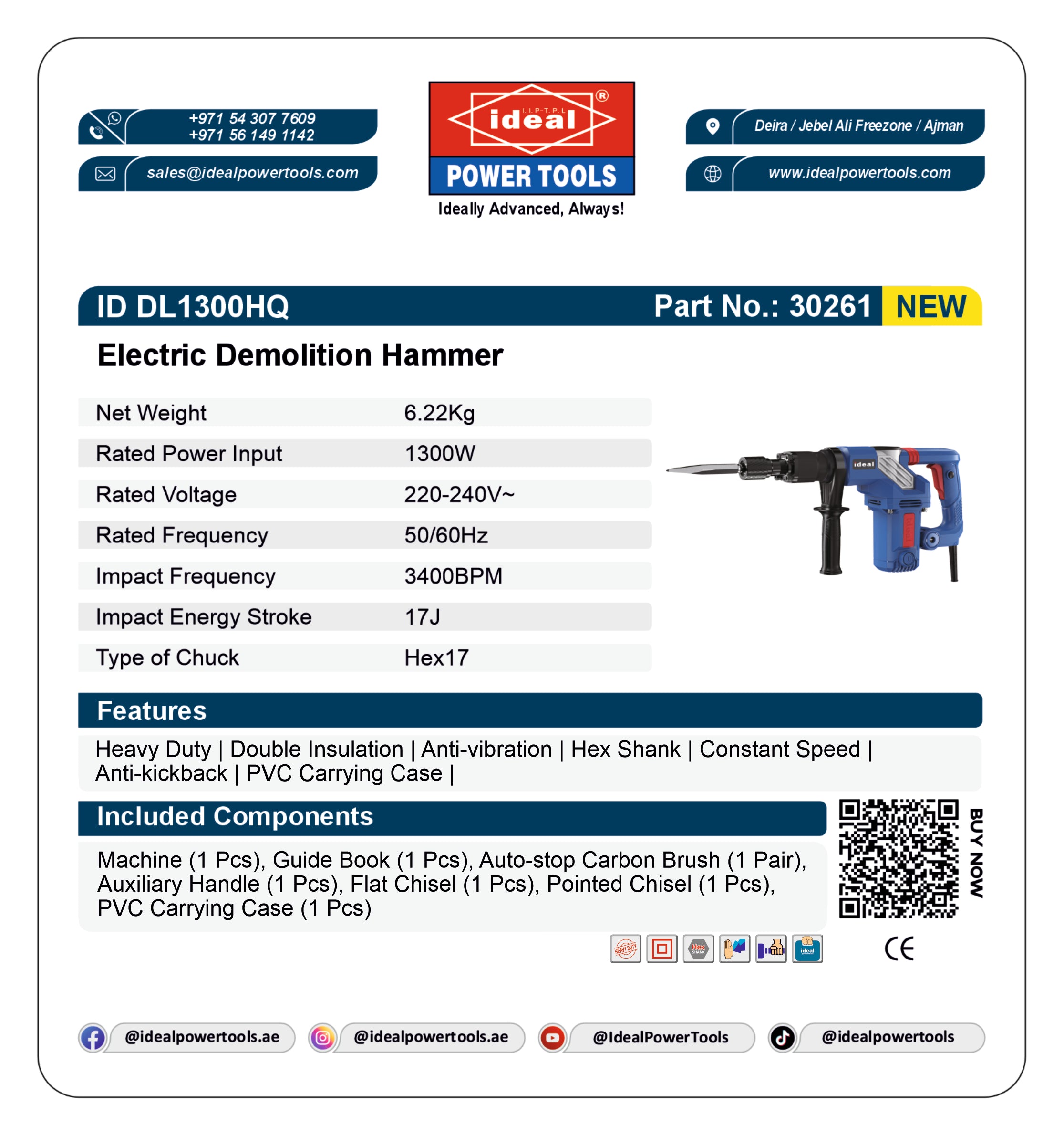 ID DL1300HQ [INC. ACCESSORY] ELECTRIC DEMOLITION HAMMER MACHINE [G-240V] - 30261