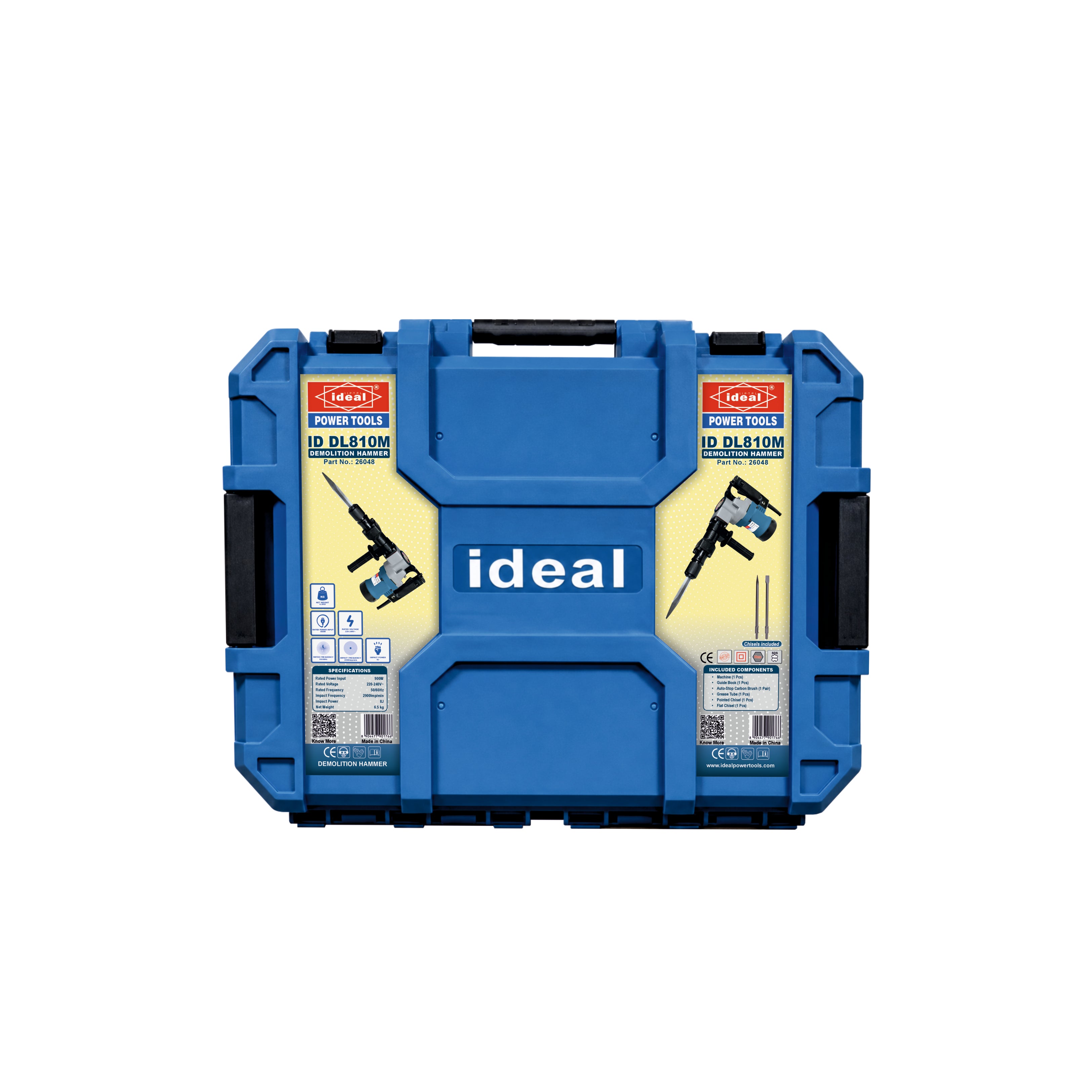 A blue and black hard plastic carrying case for an ideal cordless drill, shown from the front on a plain white background.
