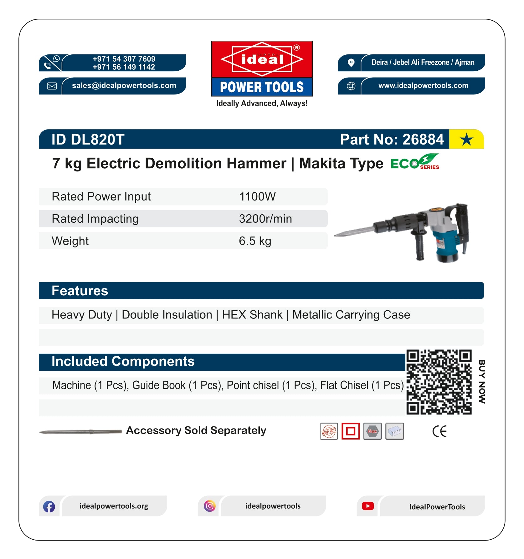 ID DL820T ELECTRIC DEMOLITION HAMMER MACHINE
