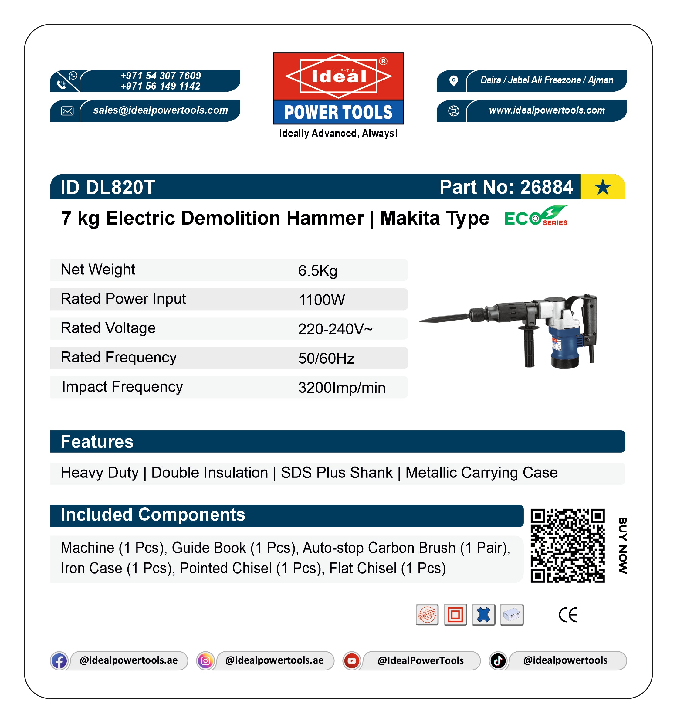 ID DL820T ELECTRIC DEMOLITION HAMMER MACHINE