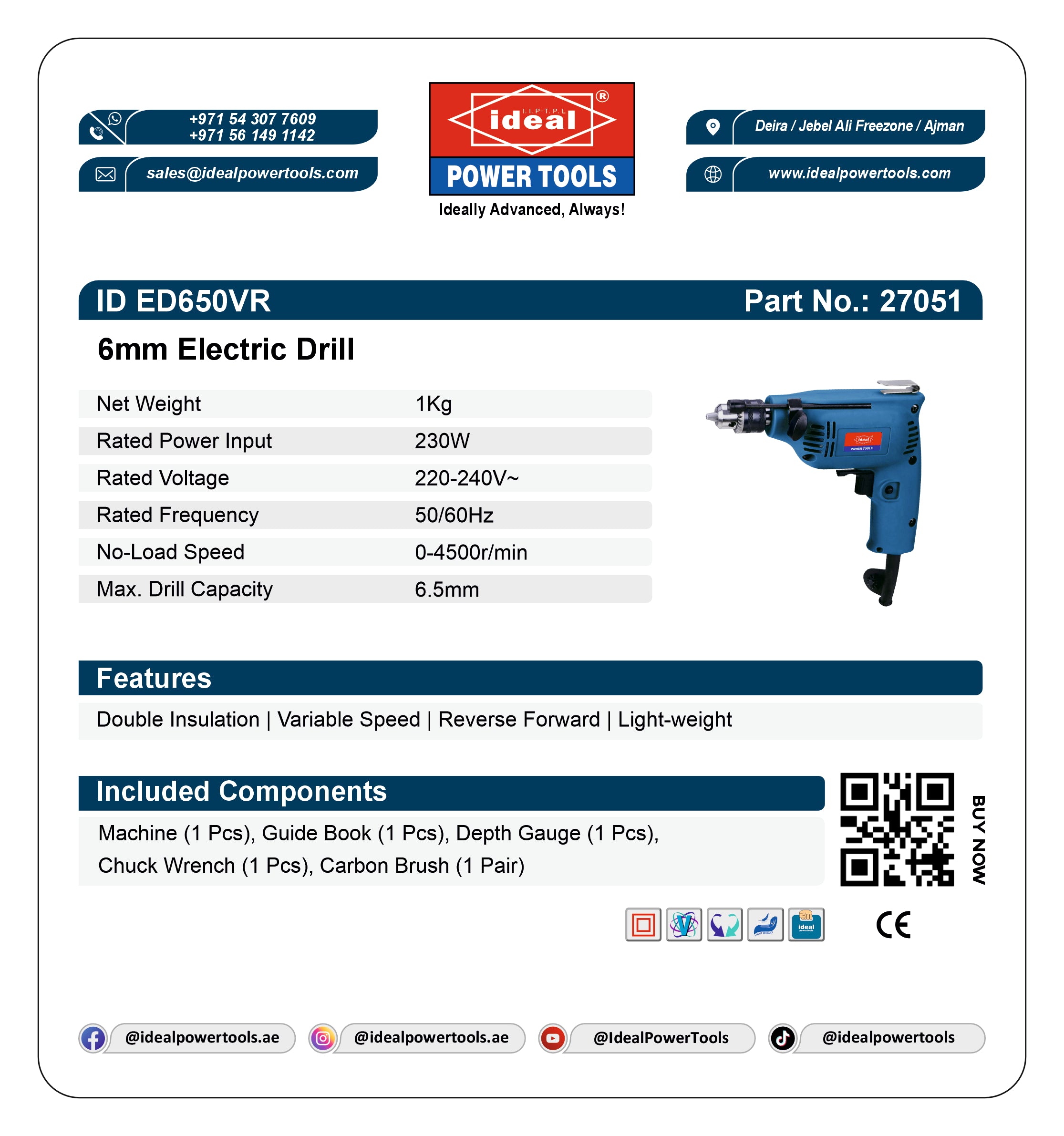 ID ED650VR ELECTRIC DRILL MACHINE [G-240V] - 27051