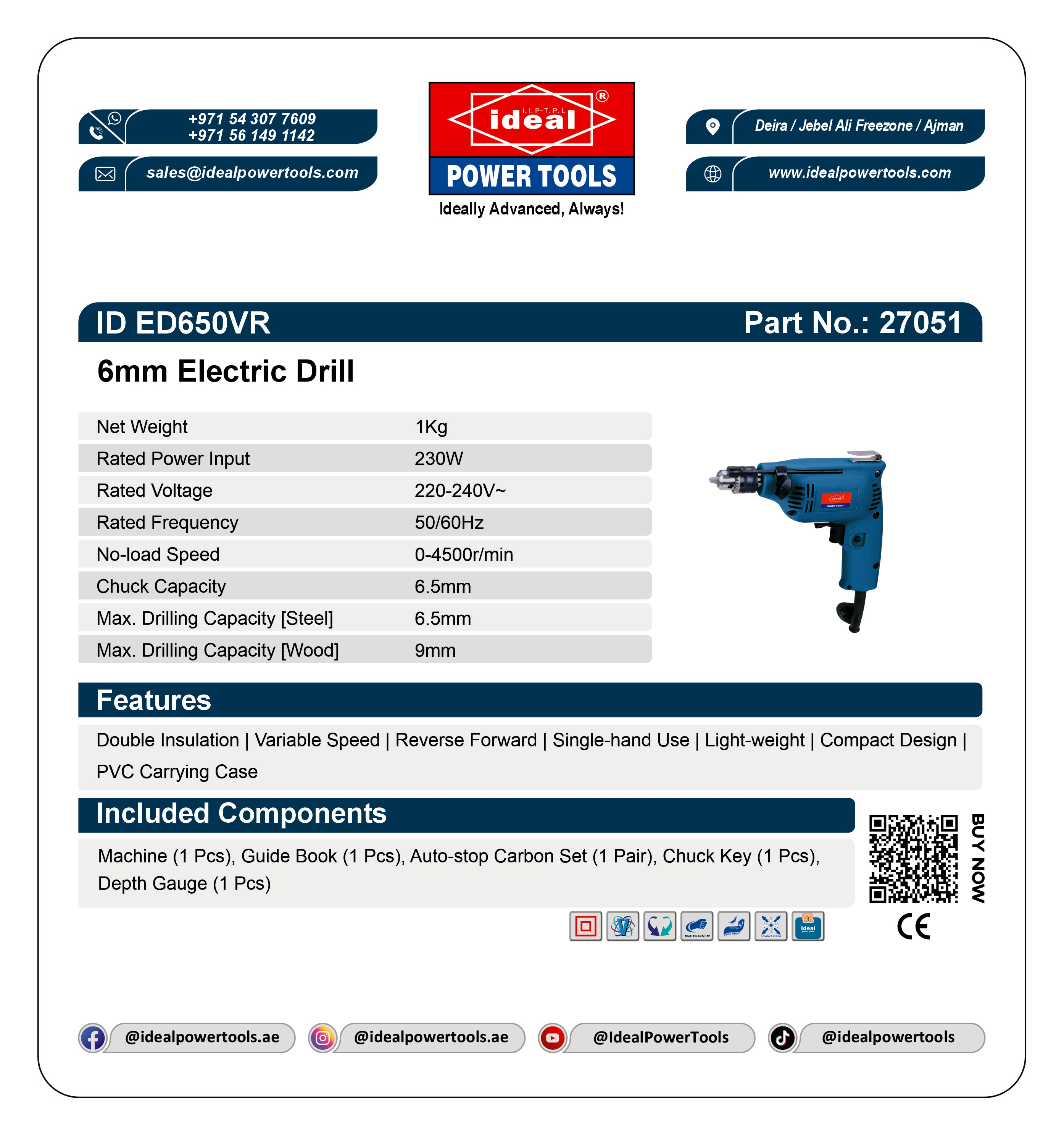 ID ED650VR ELECTRIC DRILL MACHINE [G-240V] - 27051