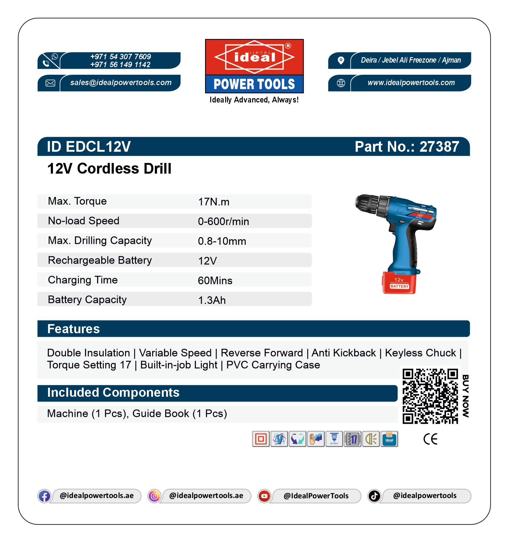 ID EDCL12V [12V] CORDLESS DRILL MACHINE [CORDLESS TOOL - CHARGER TYPE [G-240V]] - 27387