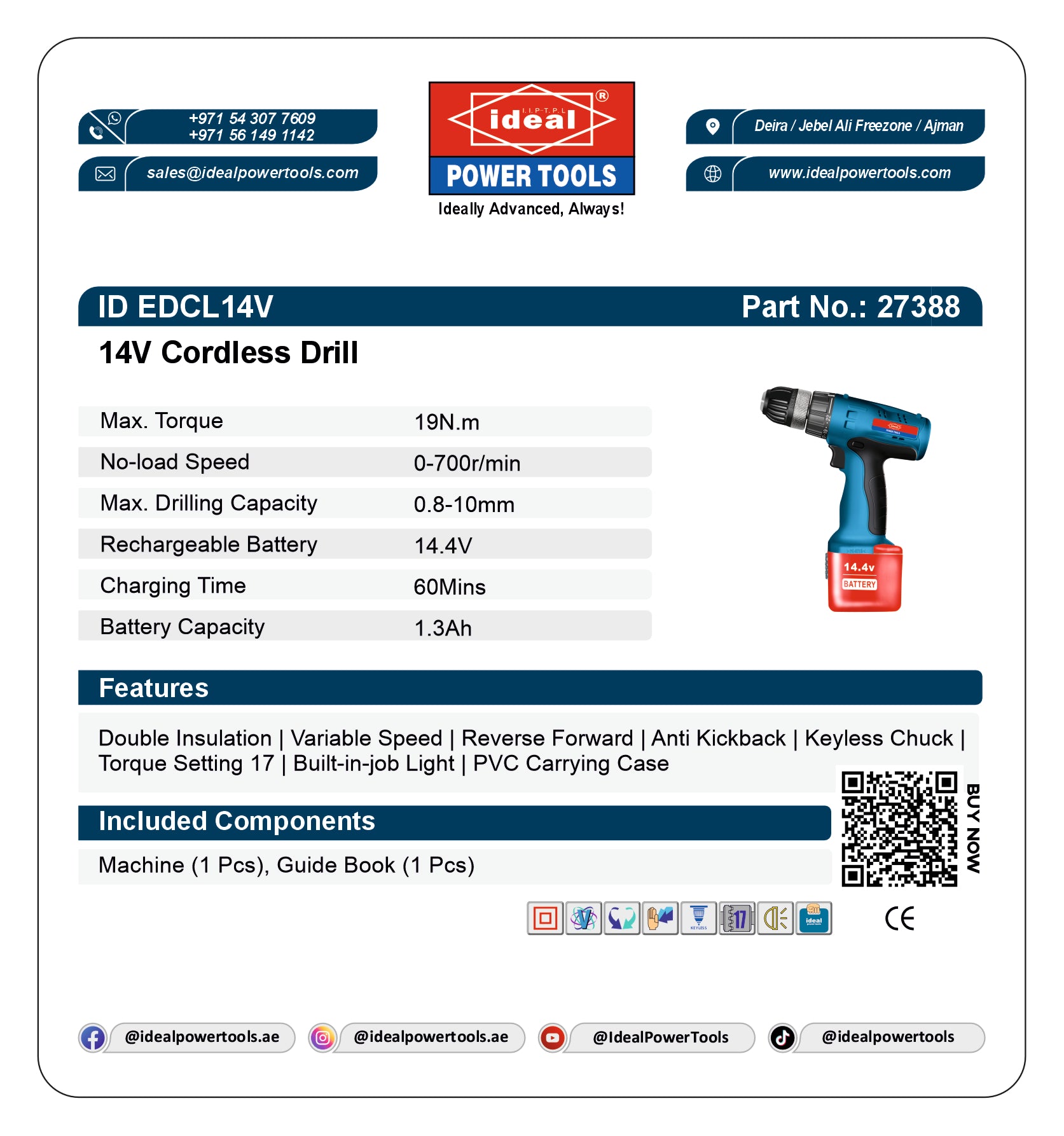 ID EDCL14V [14.4V] CORDLESS DRILL MACHINE [CORDLESS TOOL - CHARGER TYPE [G-240V]] - 27388
