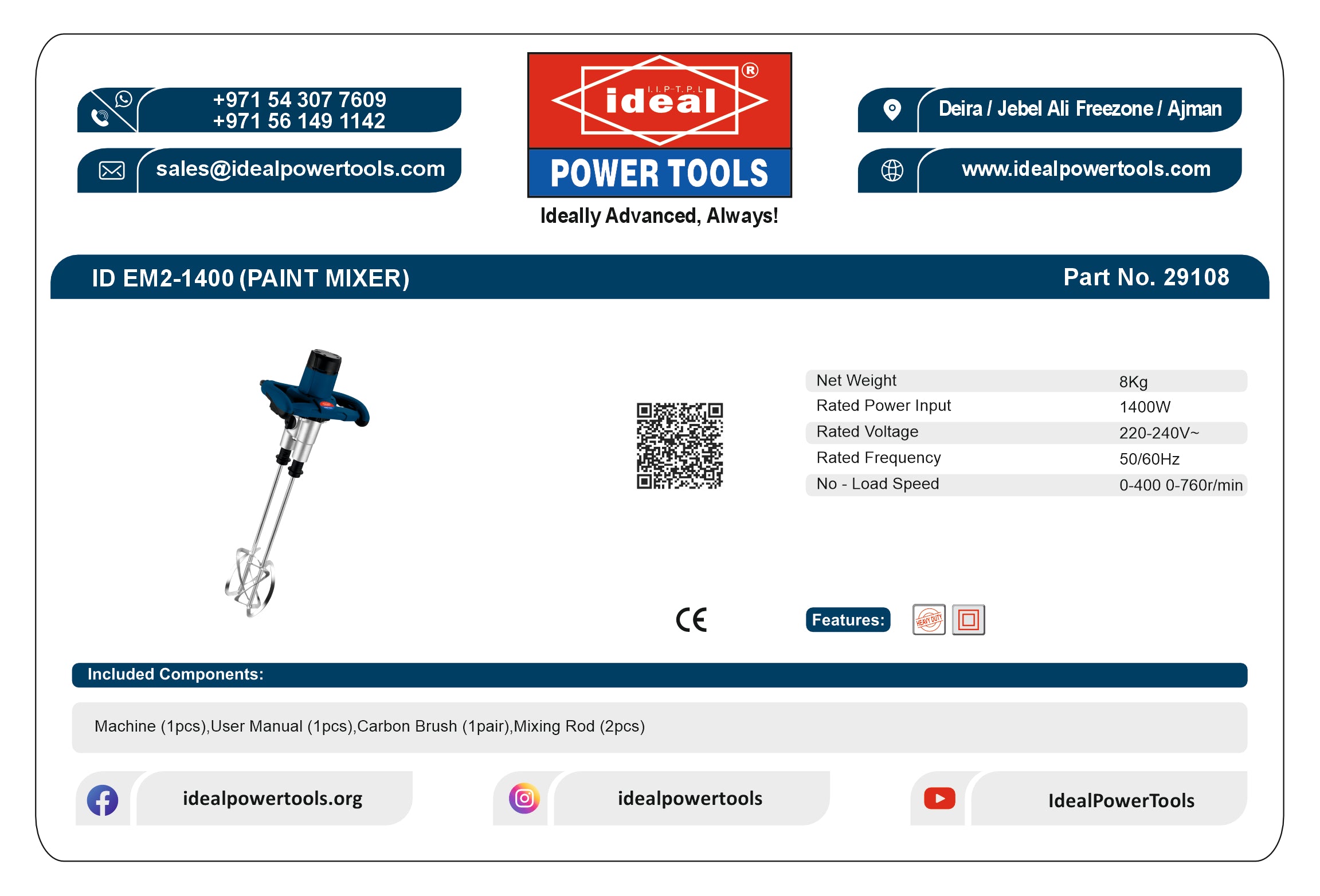 ID EM2-1400 DUAL ROD [1400 W] ELECTRIC PAINT MIXER MACHINE [G-240V] - 29108