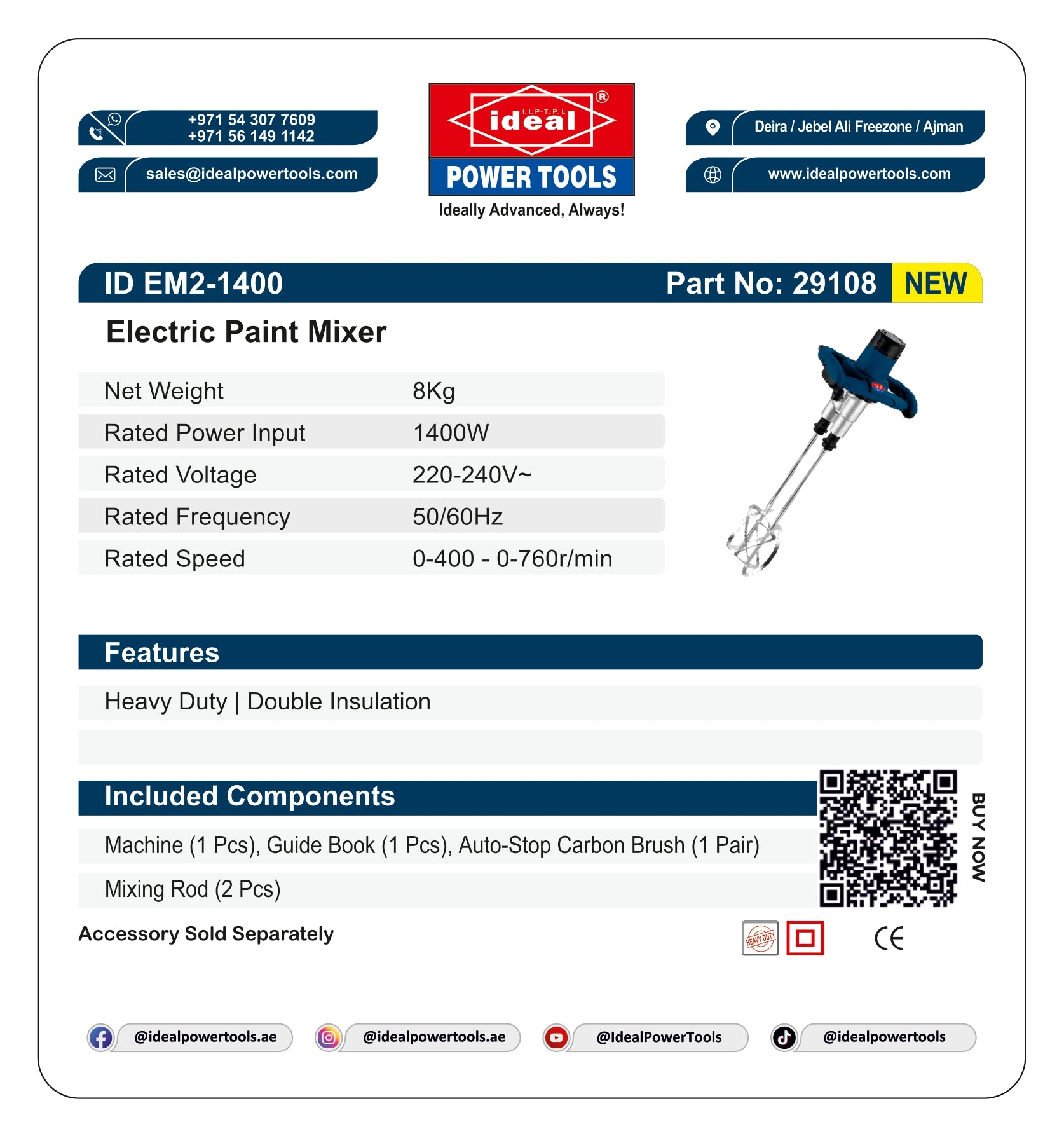 ID EM2-1400 DUAL ROD [1400 W] ELECTRIC PAINT MIXER MACHINE [G-240V] - 29108