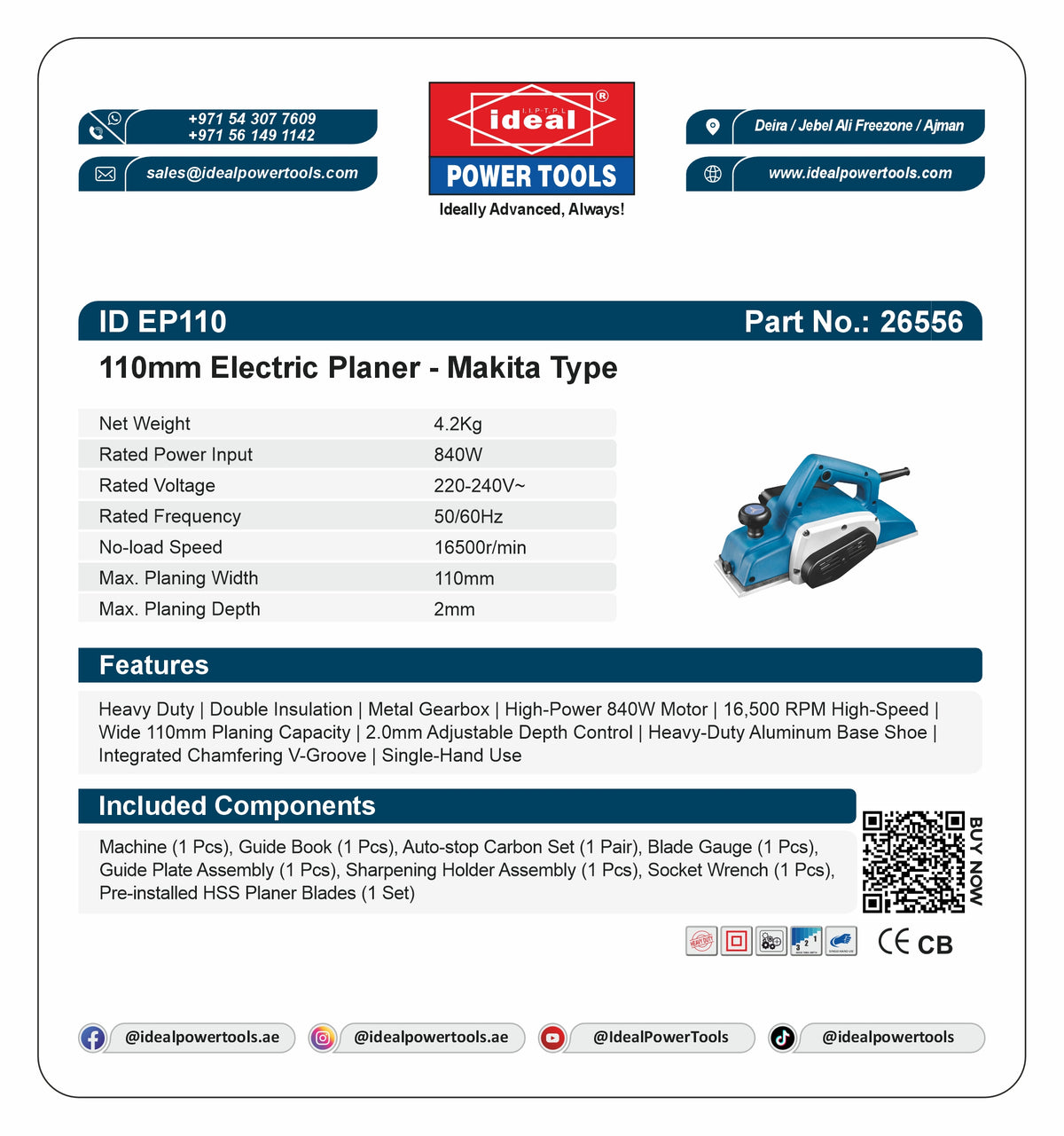 ID EP110 [840W] ELECTRIC PLANER MACHINE [G-240V] - 26556