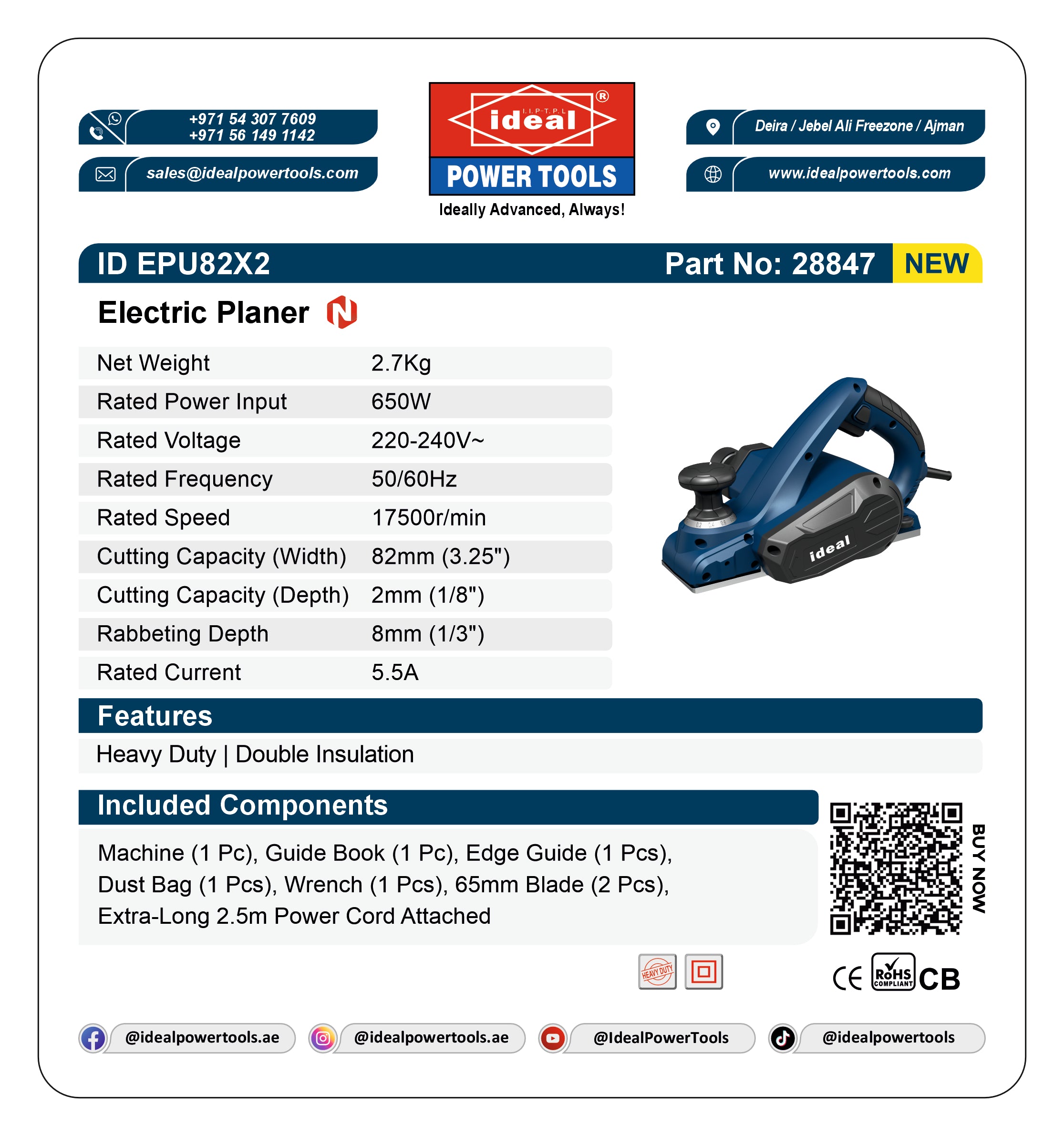 ID EPU82X2 - 82MM ELECTRIC PLANER MACHINE