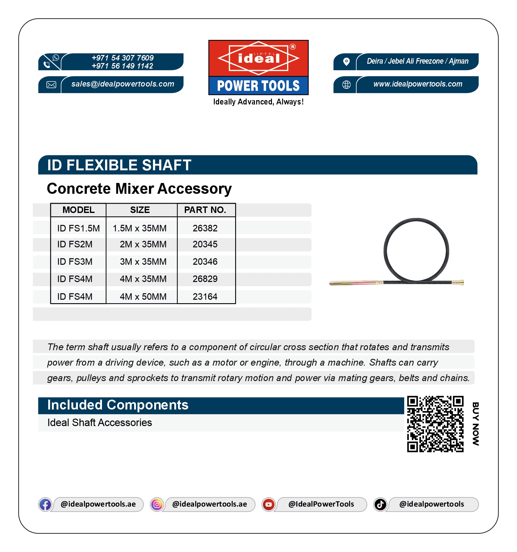 FLEXIBLE SHAFT ID FS3M CONCRETE VIBRATOR ACCESSORY [ID VR2300]