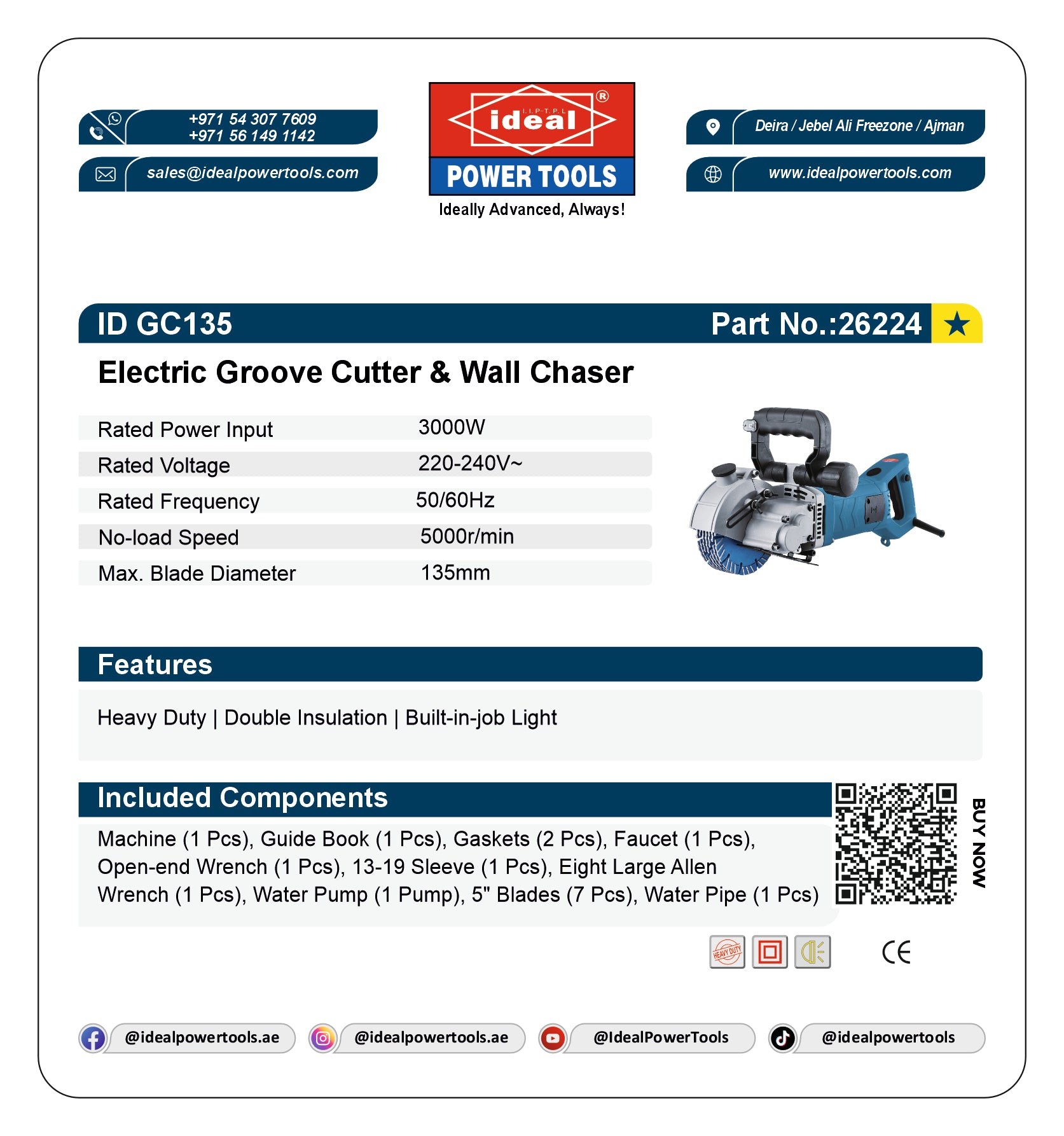 ID GC135 [WITH 7 BLADES] ELECTRIC GROOVE CUTTERS AND WALL CHASER MACHINE