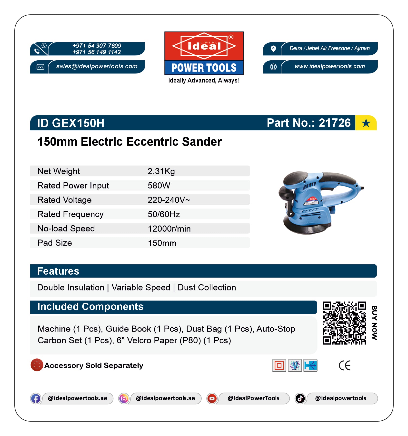 ID GEX150H ELECTRIC ECCENTRIC SANDER MACHINE [G-240V] - 21726