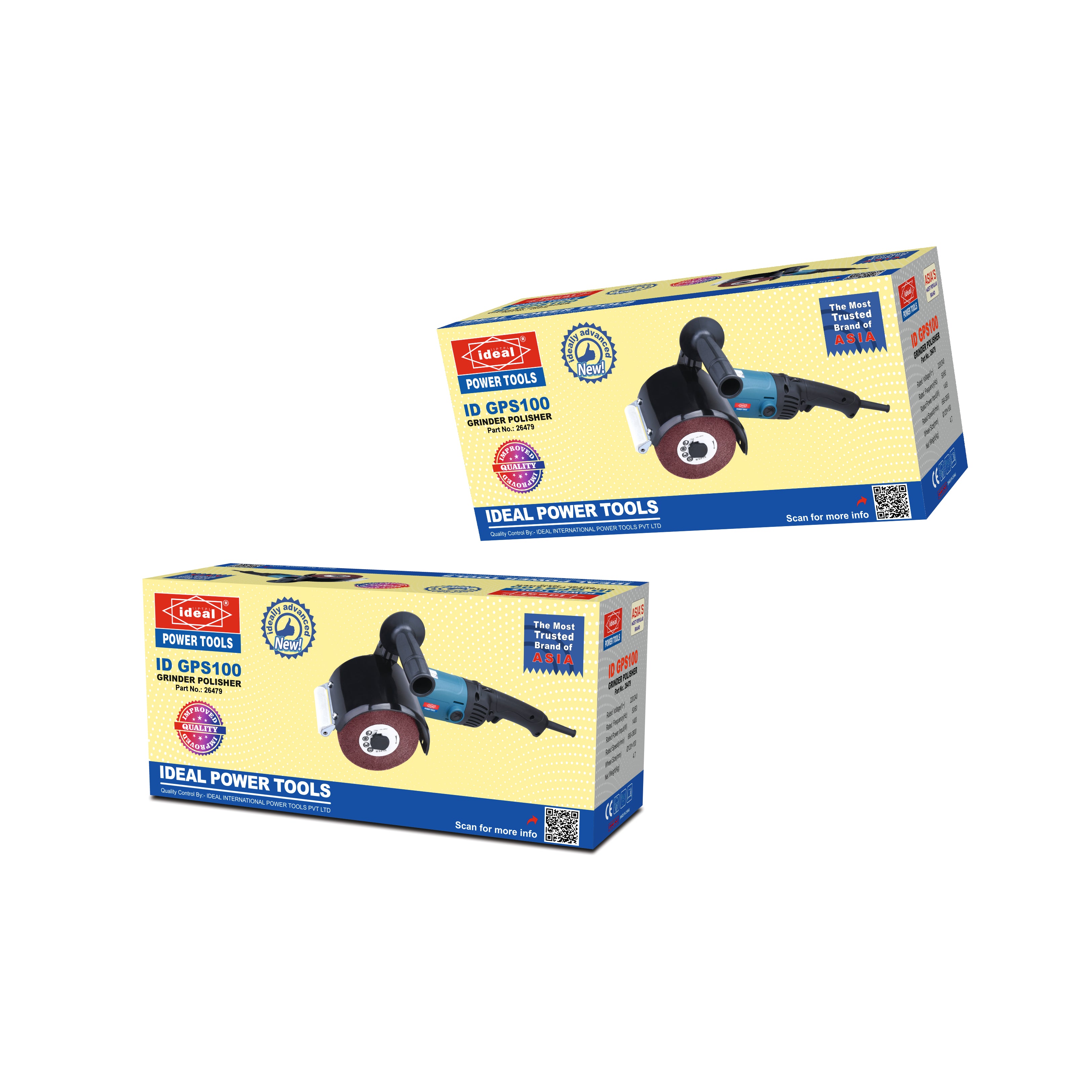 Two retail boxes of Ideal ID GPS100 grinding polisher shown on a plain white background.