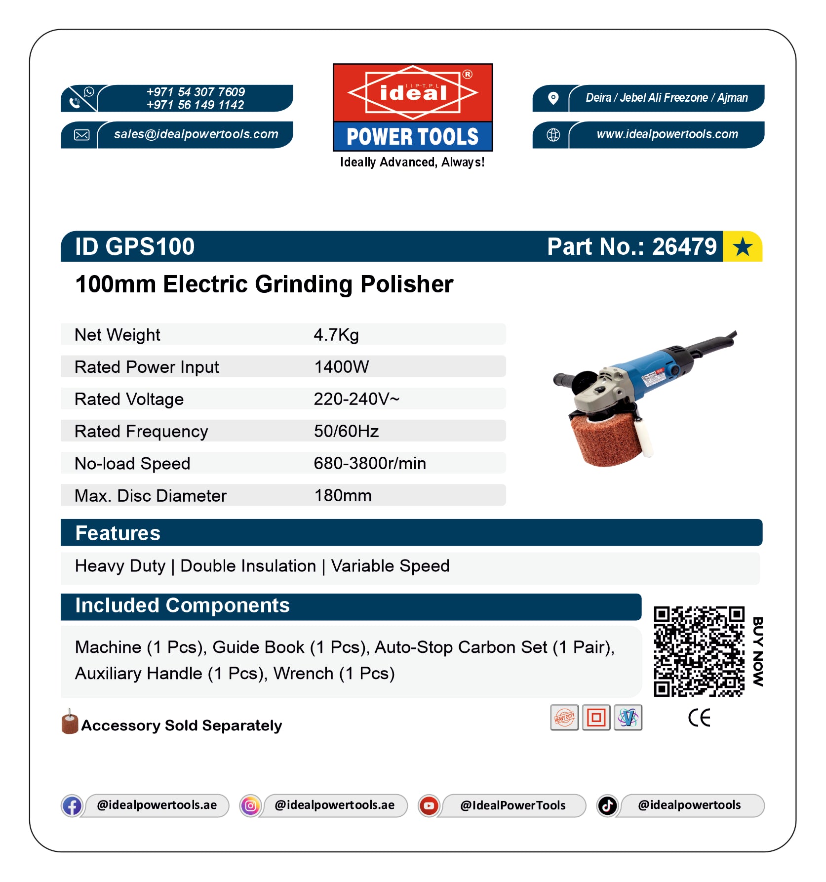 ID GPS100 ELECTRIC GRINDING POLISHER MACHINE [G-240V] - 26479