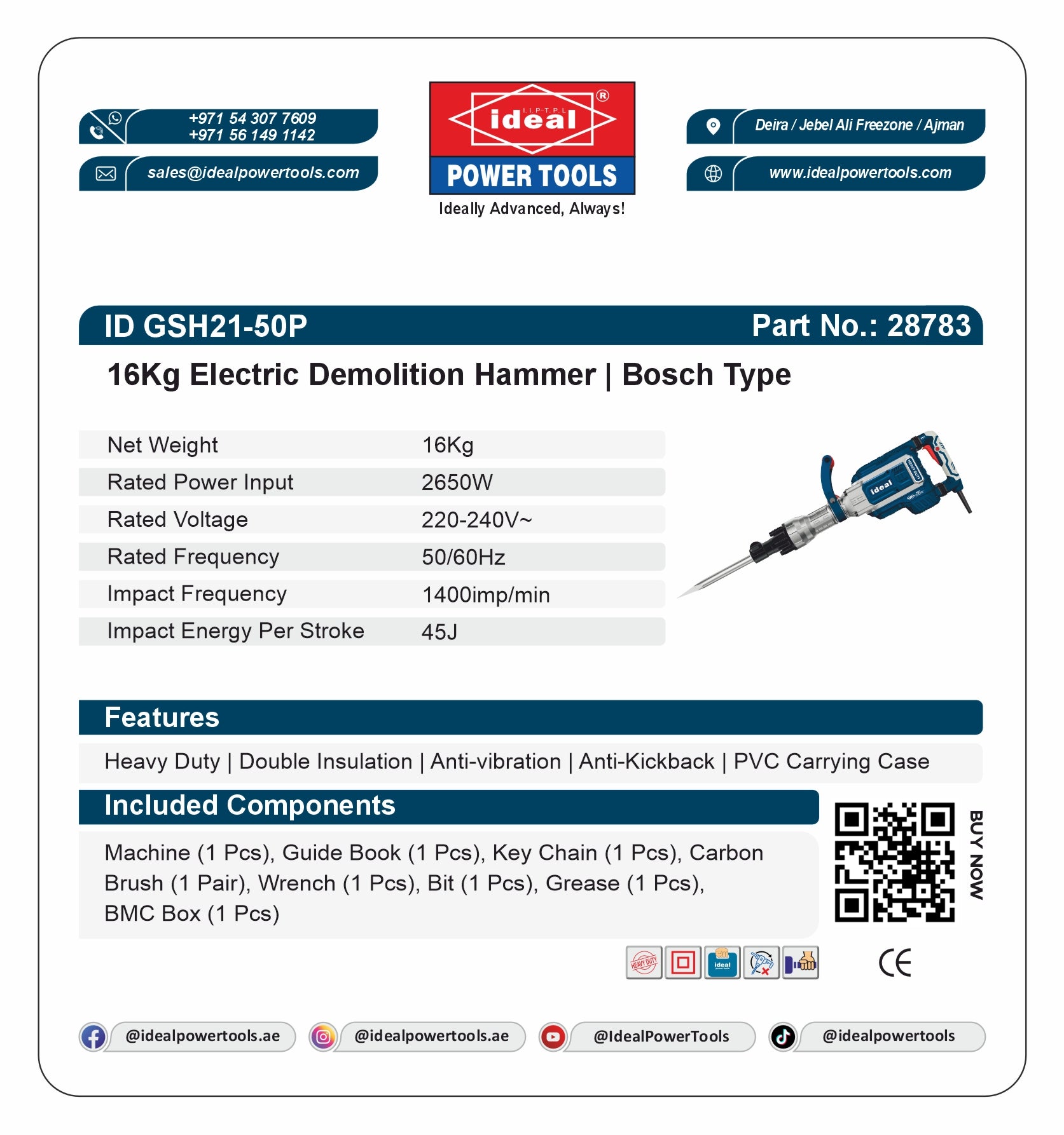ID GSH21-50P [PRIME SERIES] ELECTRIC DEMOLITION HAMMER MACHINE [G-240V] [Bosch Type] - 28783