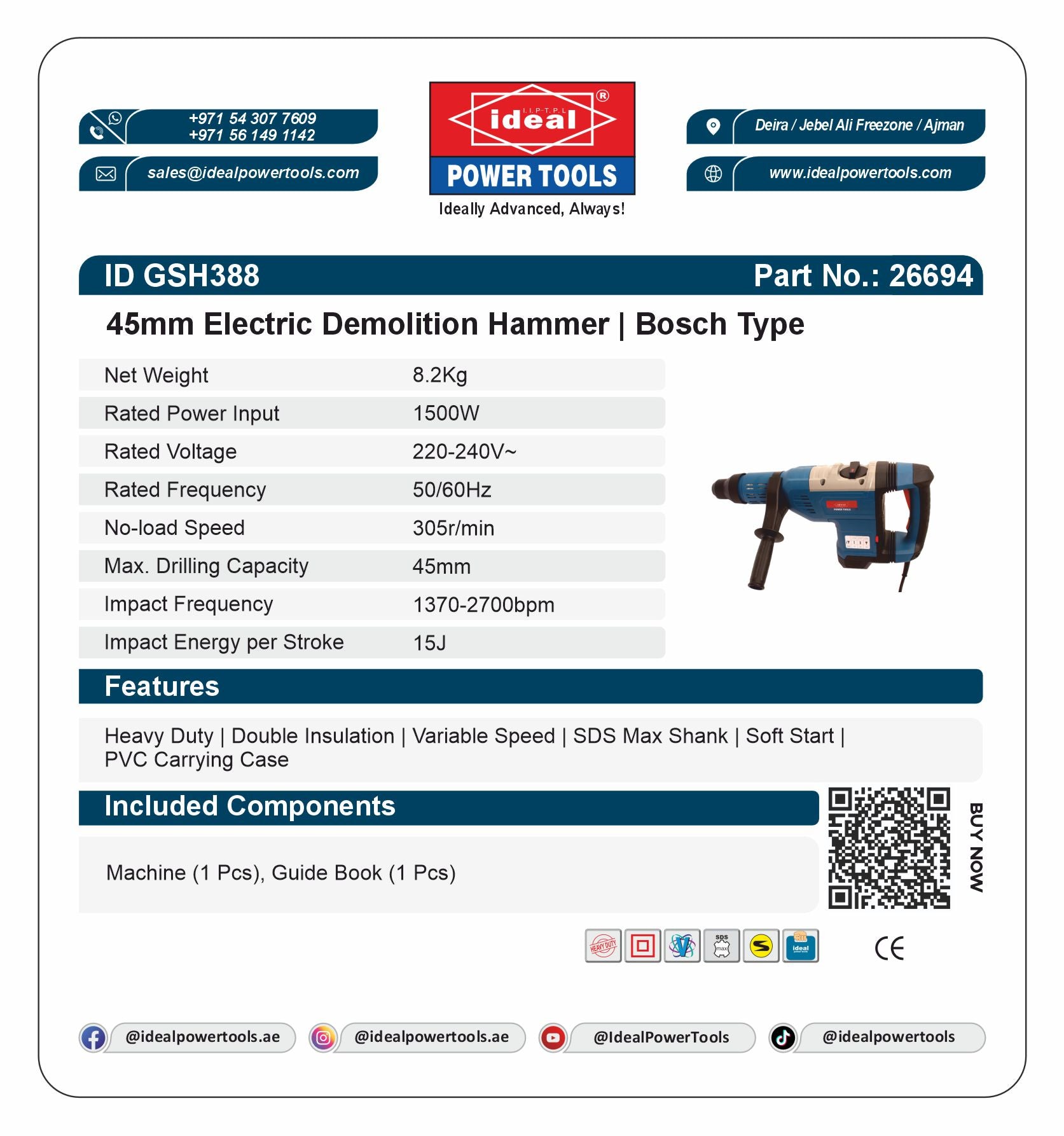 ID GSH388 ELECTRIC ROTARY HAMMER DRILL MACHINE [G-240V] [Bosch Type] - 26694