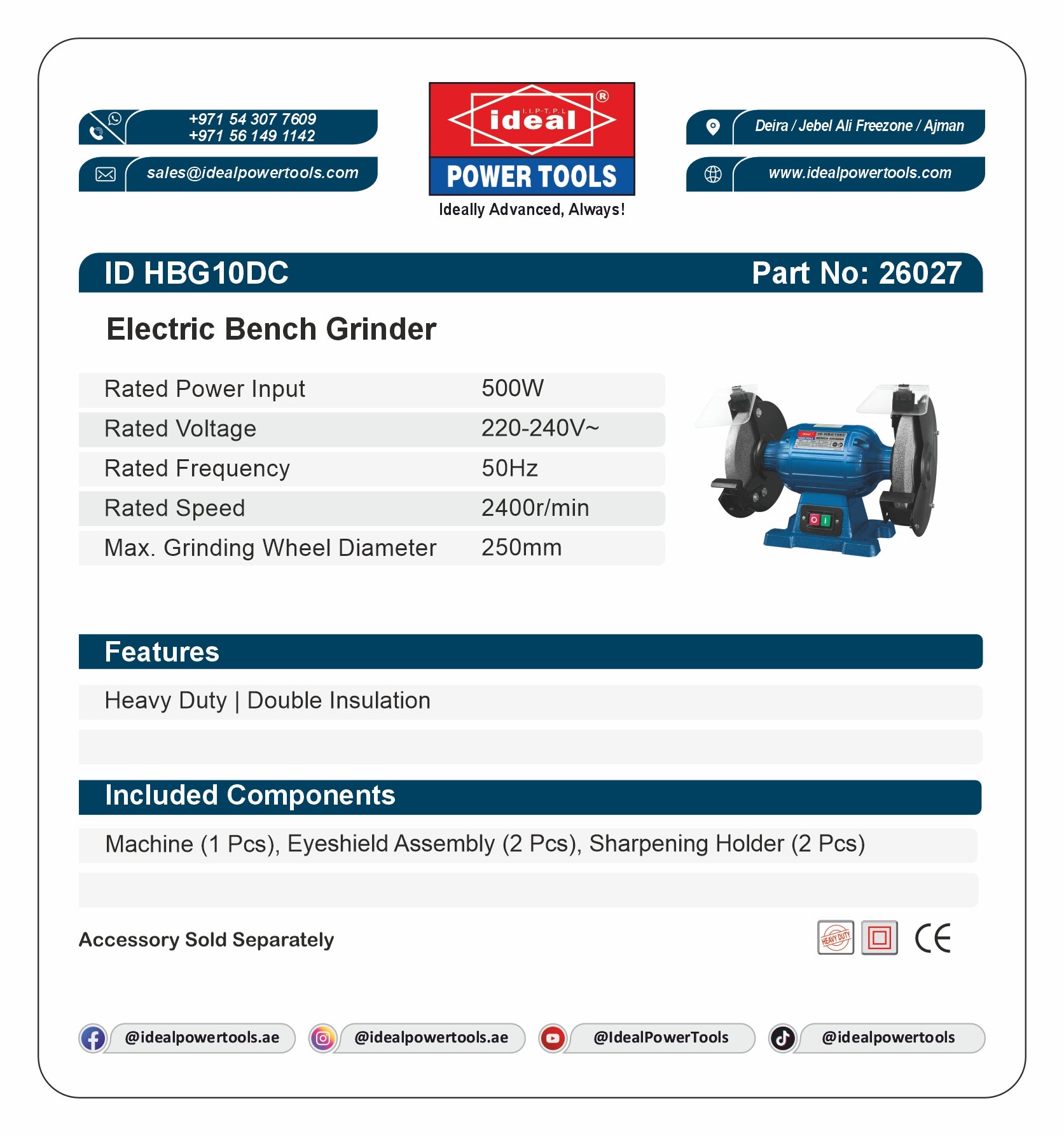 ID HBG10DC ELECTRIC BENCH GRINDER MACHINE [G-240V] - 26027