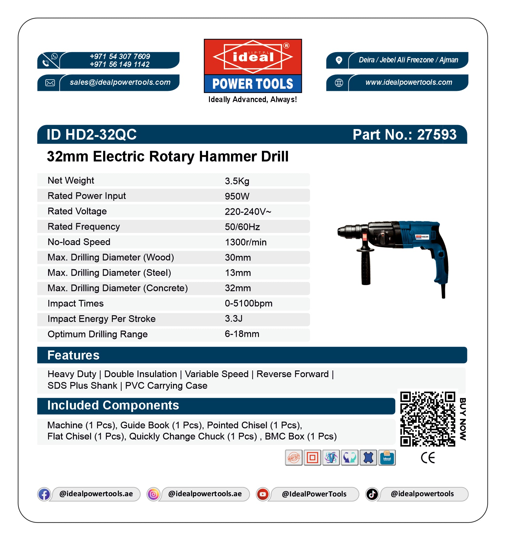 ID HD2-32QC ELECTRIC ROTARY HAMMER DRILL MACHINE [G-240V] - 27593