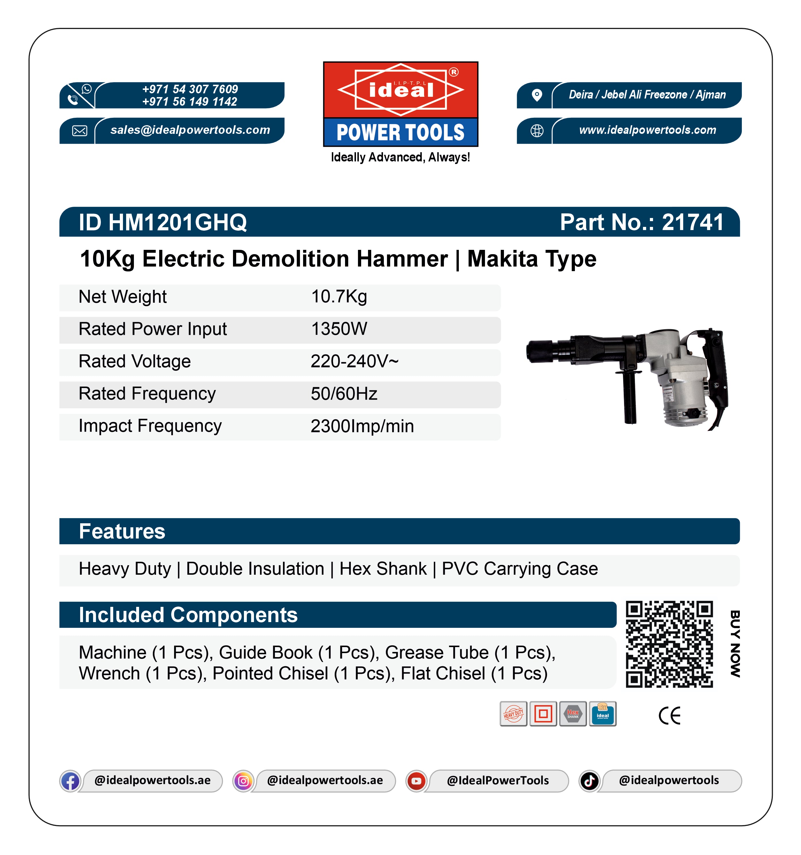 ID HM1201GHQ ELECTRIC DEMOLITION HAMMER MACHINE [G-240V] [Makita Type] - 21741