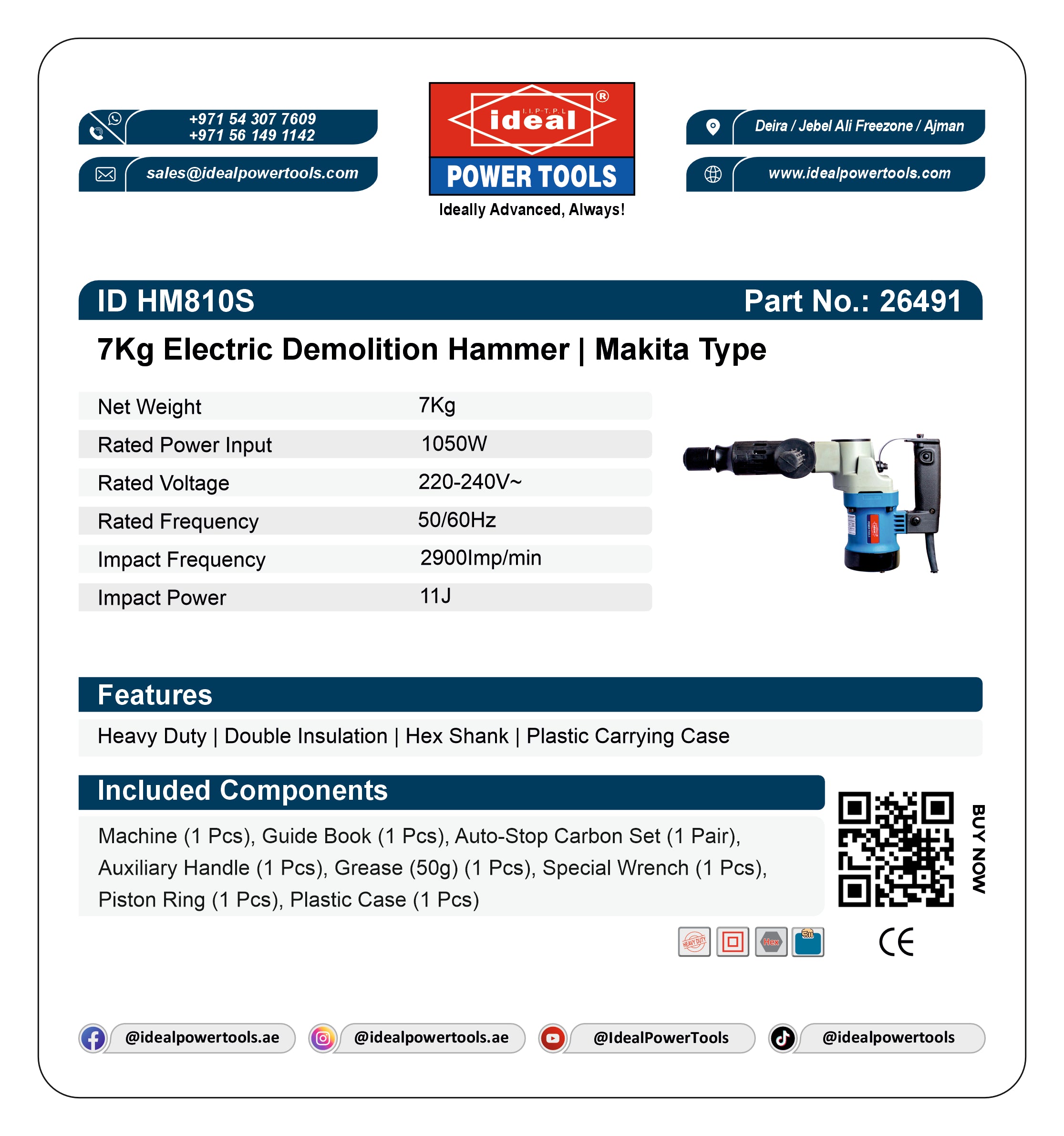 ID HM810S ELECTRIC DEMOLITION HAMMER MACHINE [G-240V] - 26491