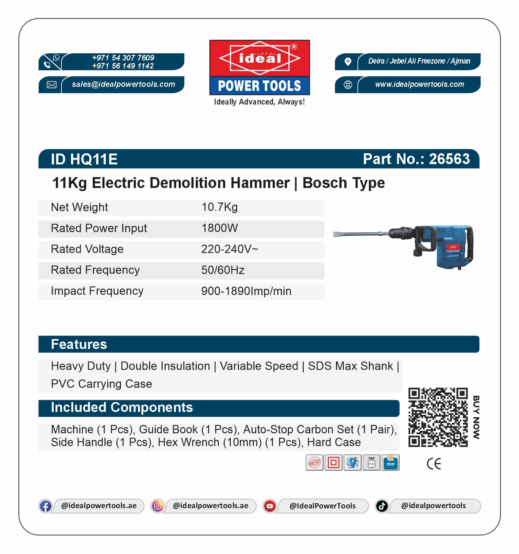ID HQ11E ELECTRIC DEMOLITION HAMMER MACHINE [G-240V] [Bosch Type] - 26563