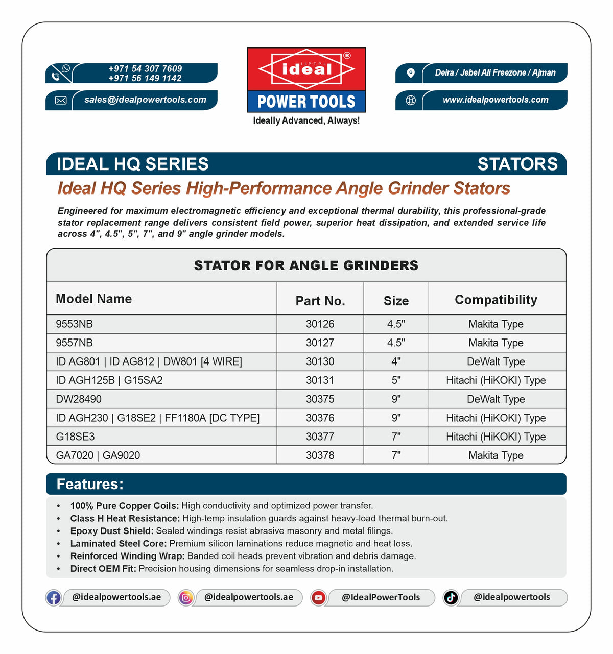 ID HQ SERIES COIL [9553NB] [4.5"] ANGLE GRINDER SPARE PART - 30126