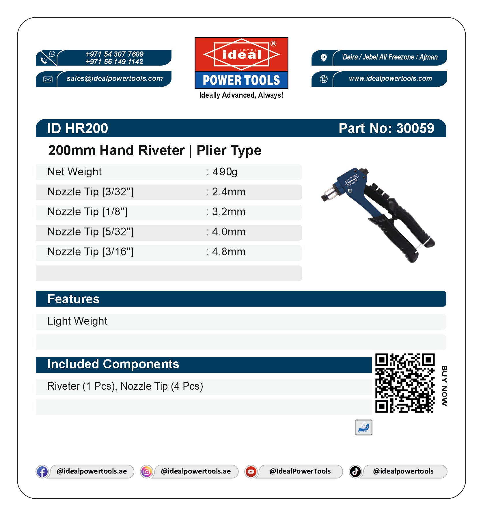 ID HR200 8" HAND RIVETER - 30059