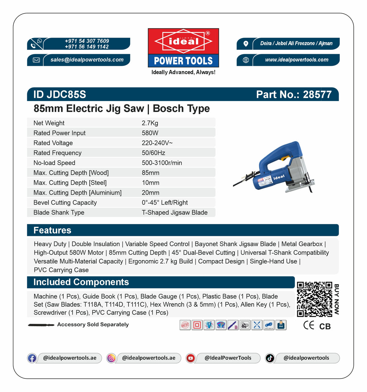 ID JDC85S [580W] ELECTRIC JIGSAW MACHINE [G-240V] - 28577