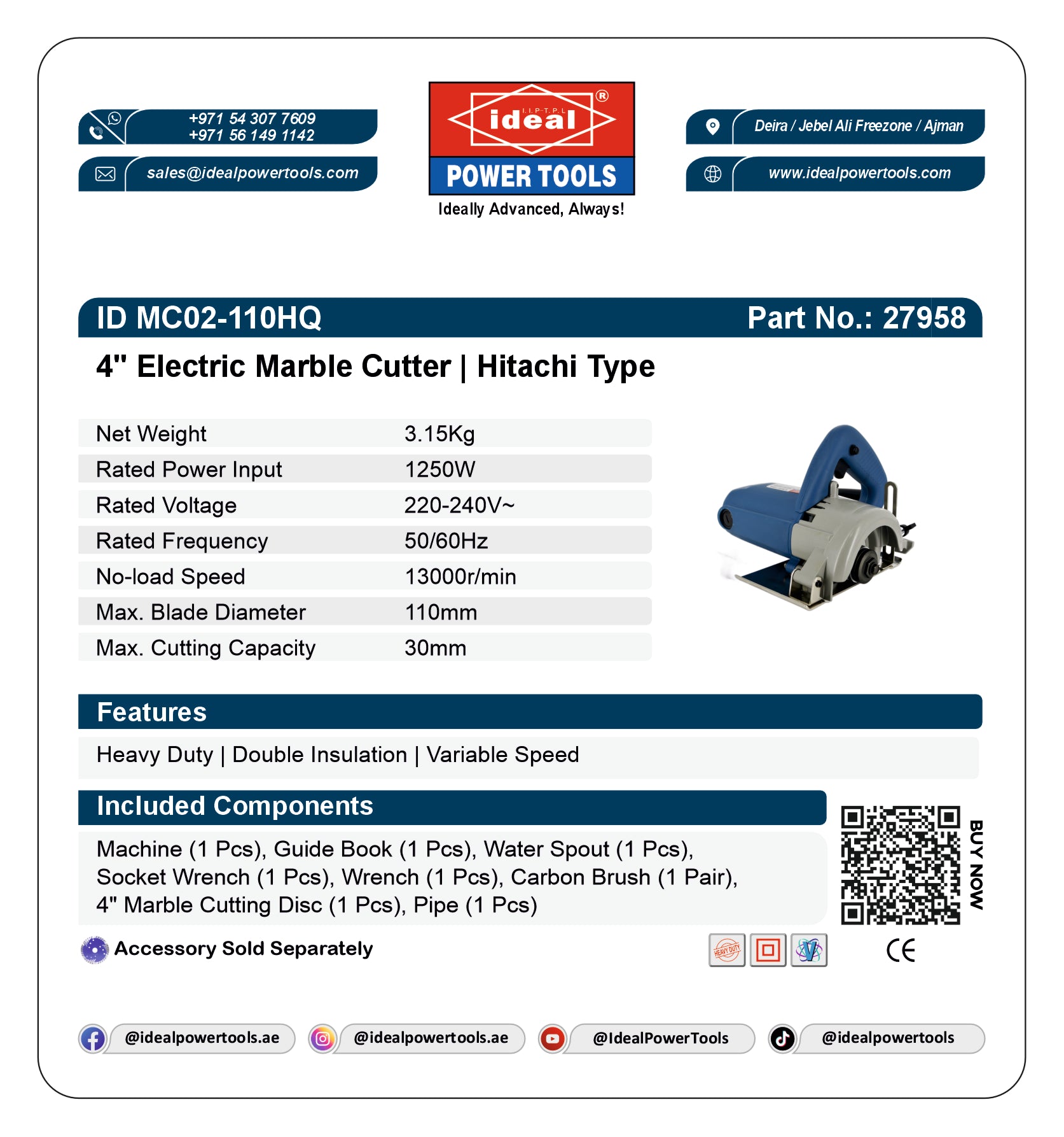 ID MC02-110HQ ELECTRIC MARBLE CUTTER MACHINE