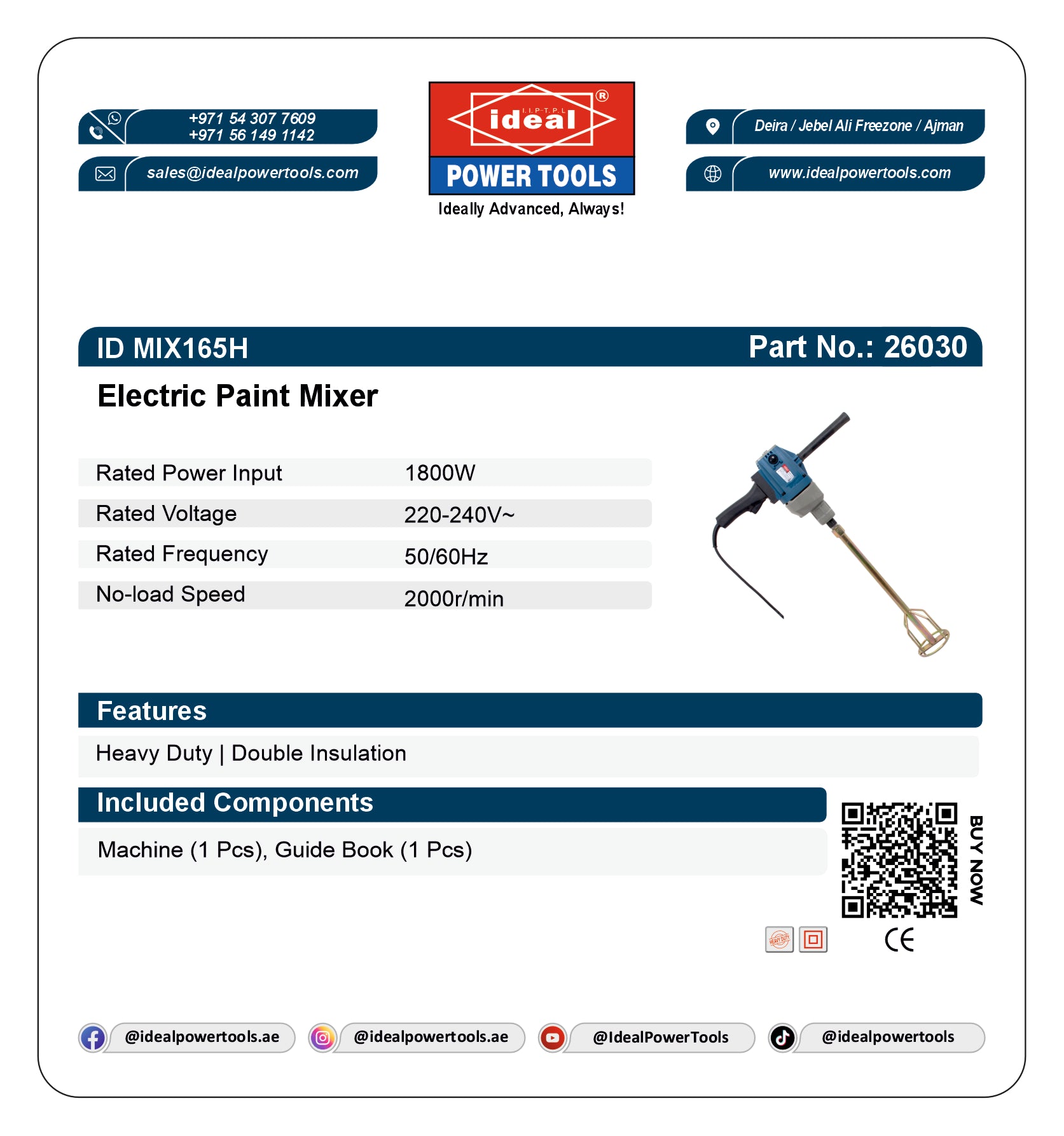 ID MIX165H ELECTRIC PAINT MIXER MACHINE [G-240V] - 26030