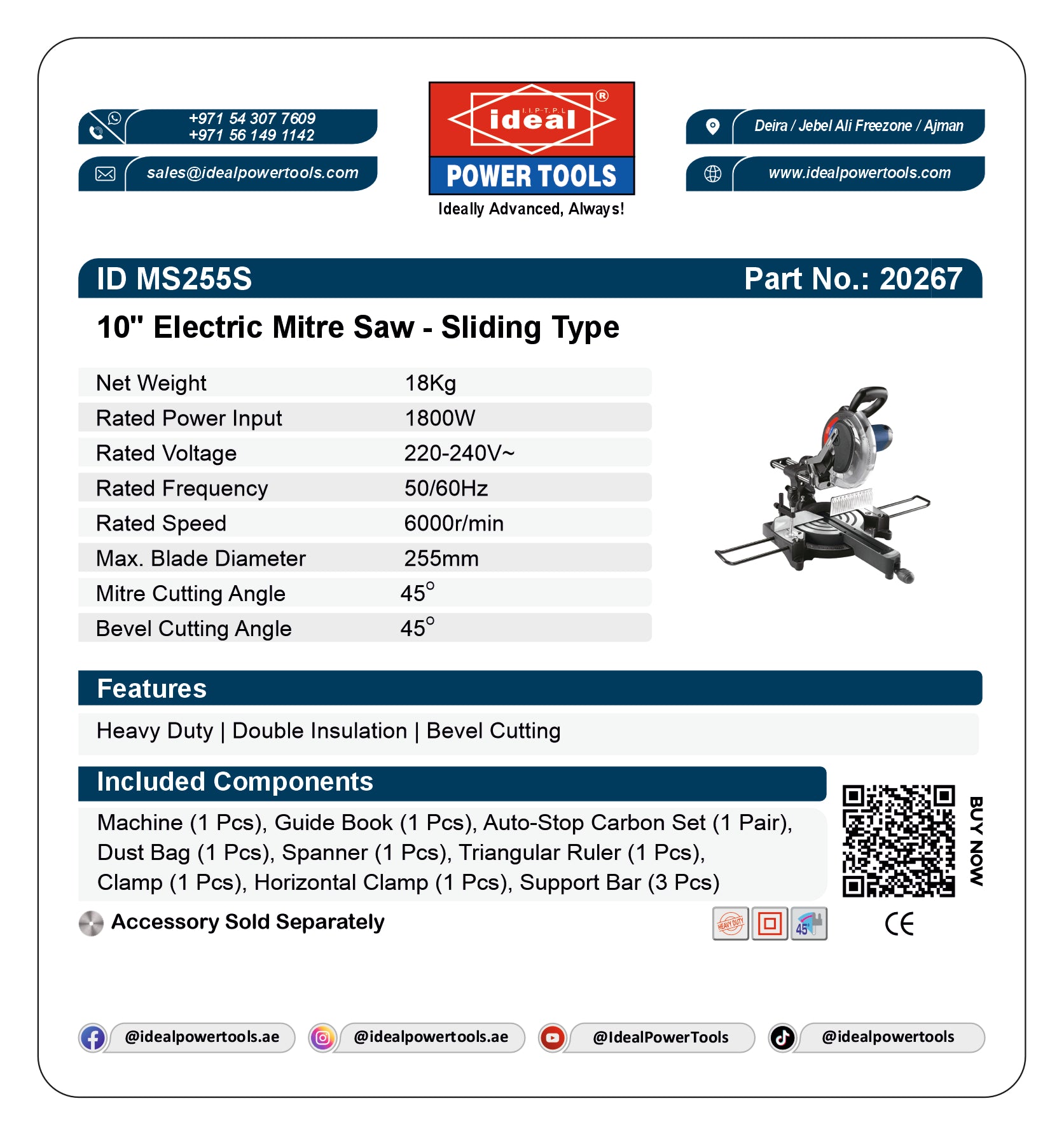 ID MS255S ELECTRIC MITRE SAW MACHINE