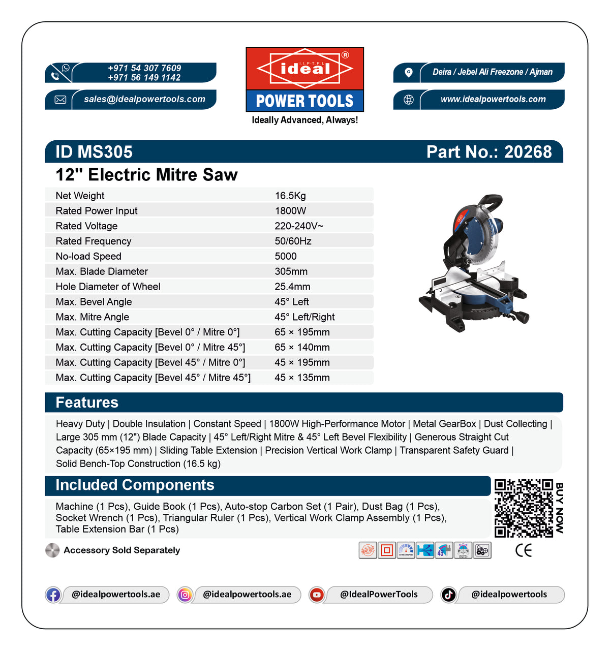 ID MS305 12" ELECTRIC MITRE SAW MACHINE [G-240V] - 20268