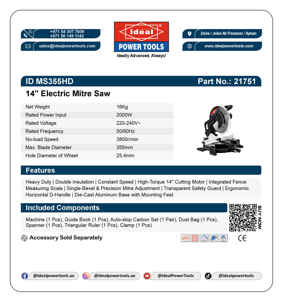 ID MS355HD [14G] 14" ELECTRIC MITRE SAW MACHINE [G-240V] - 21751