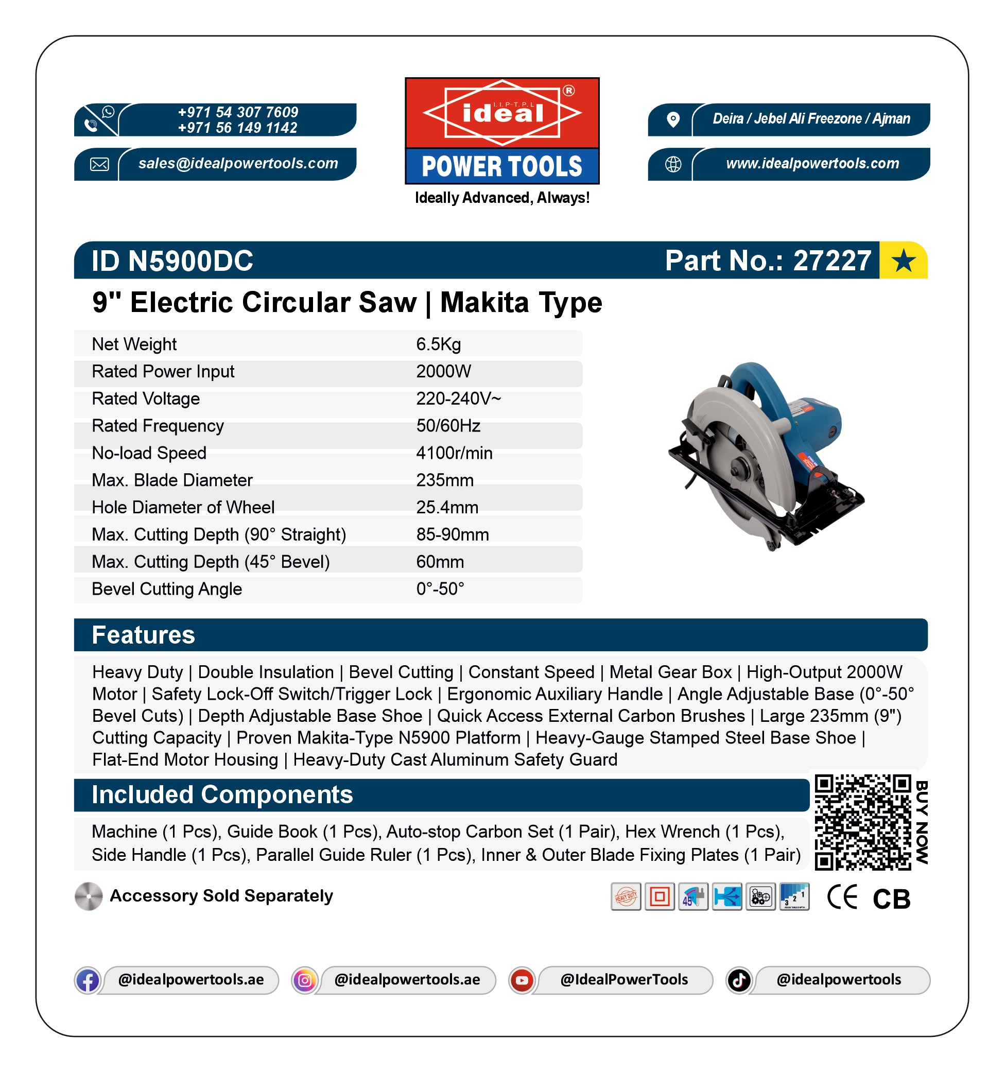 ID N5900DC 9" ELECTRIC CIRCULAR SAW MACHINE [G-240V] [Makita Type] - 27227