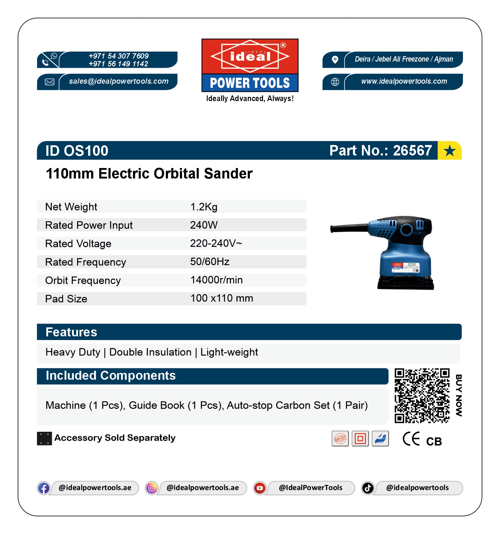 ID OS100 ELECTRIC ORBITAL SANDER MACHINE