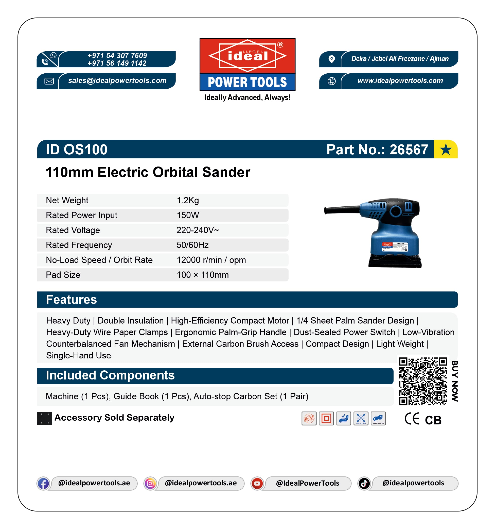 ID OS100 ELECTRIC ORBITAL SANDER MACHINE [G-240V] - 26567