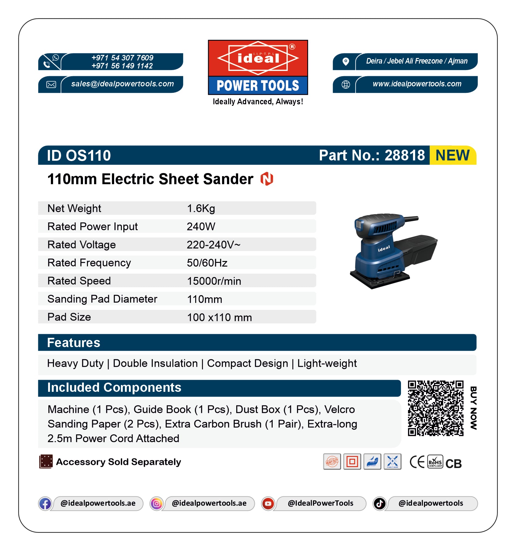 ID OS110 - 110MM ELECTRIC ORBITAL SANDER MACHINE