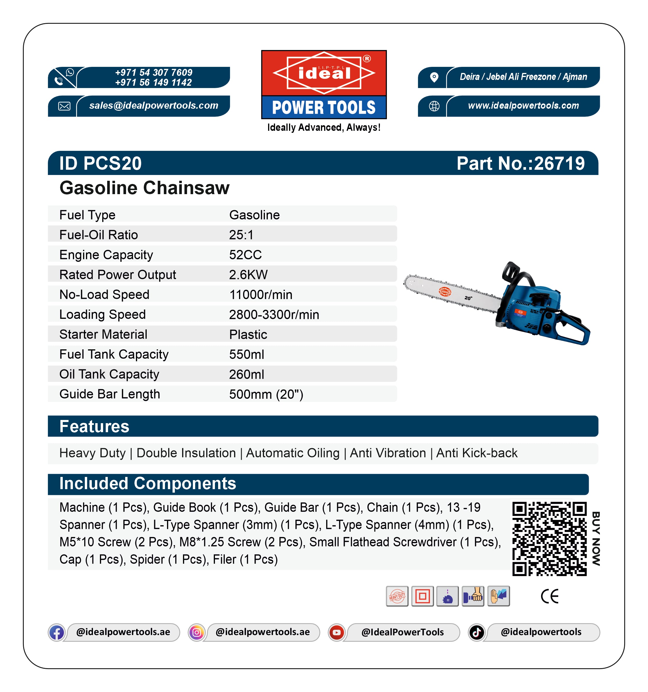 ID PCS20 GASOLINE CHAINSAW MACHINE
