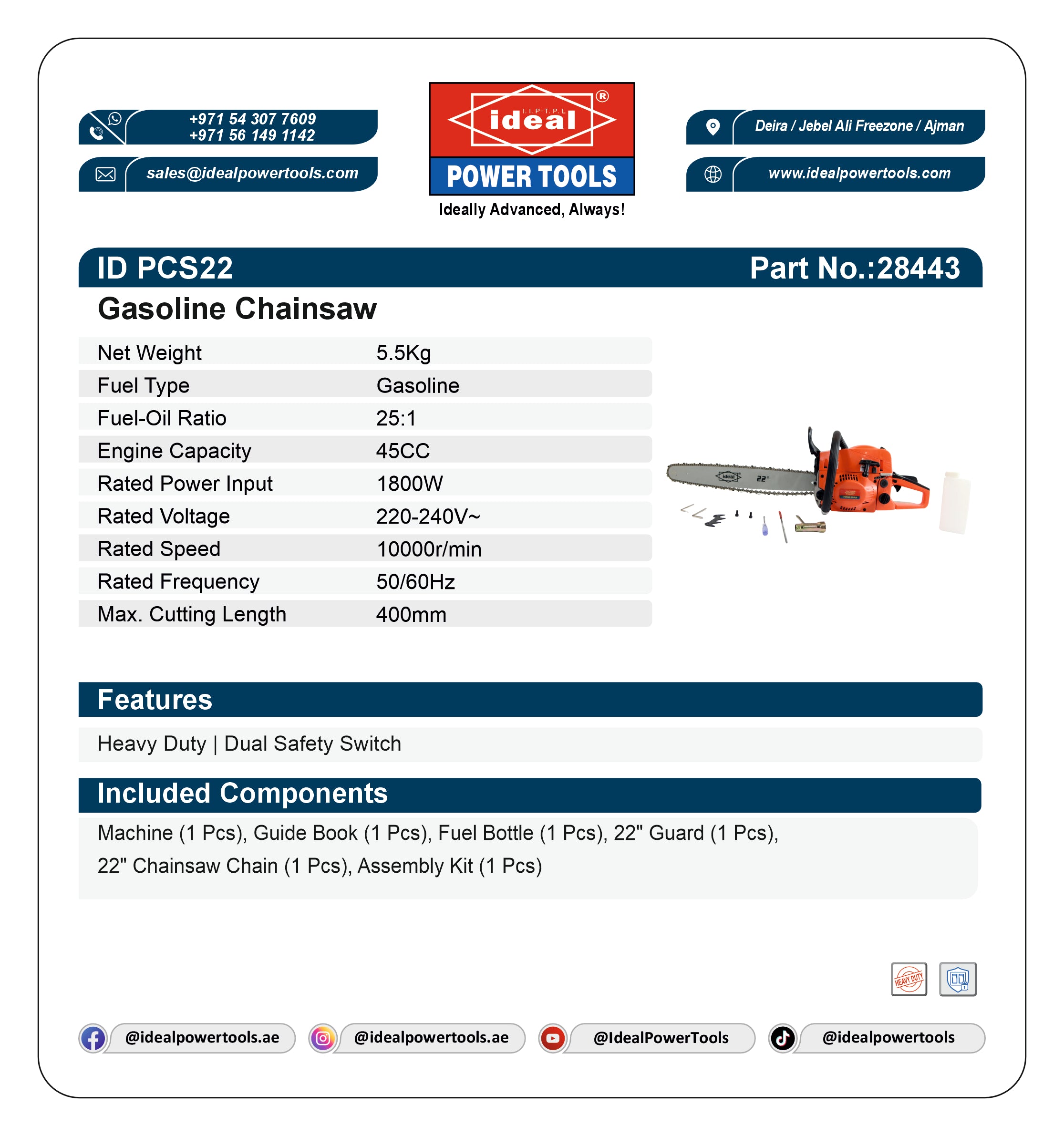 ID PCS22 GASOLINE CHAINSAW MACHINE [GASOLINE] - 28443