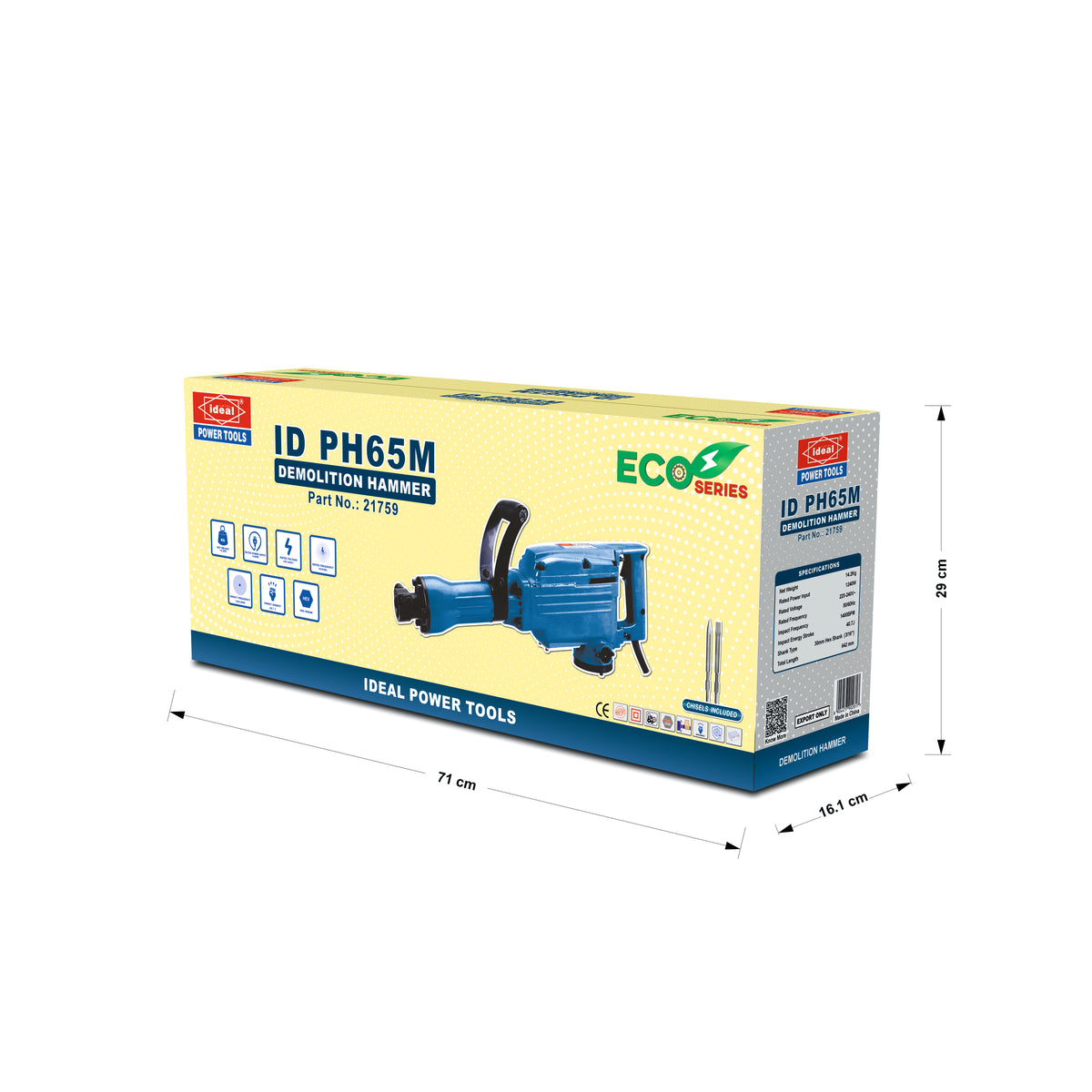 ID PH65M [ECO SERIES] [SHANK TYPE: 30 MM HEX SHANK (3/16")W] ELECTRIC DEMOLITION HAMMER MACHINE [G-240V] [Hitachi Type] - 21759