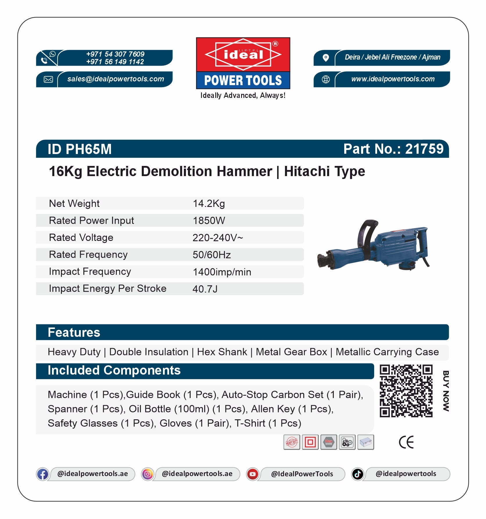 ID PH65M ELECTRIC DEMOLITION HAMMER MACHINE [G-240V] [Hitachi Type] - 21759