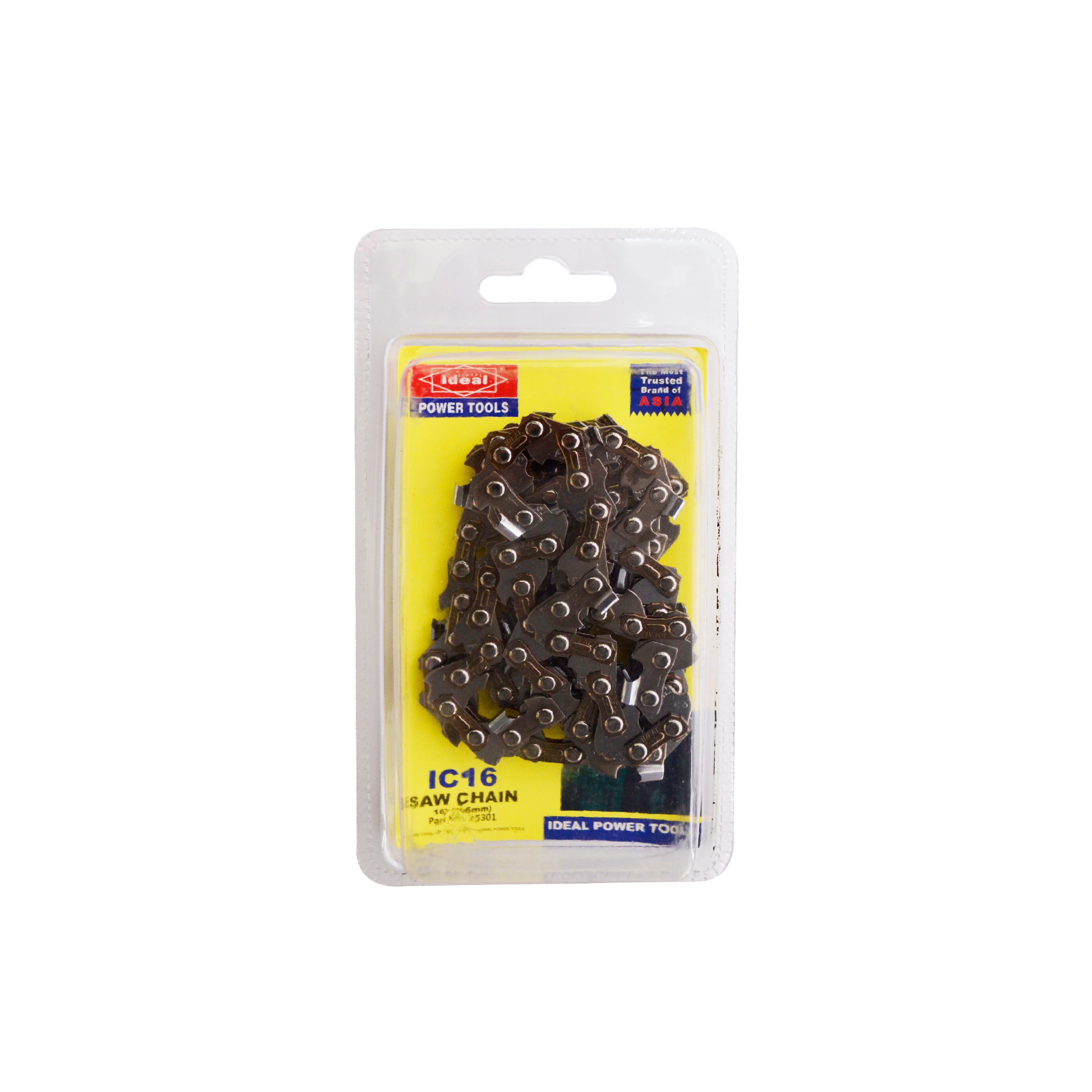 Saw chain in packaging with Ideal Power Tools branding on a white background
