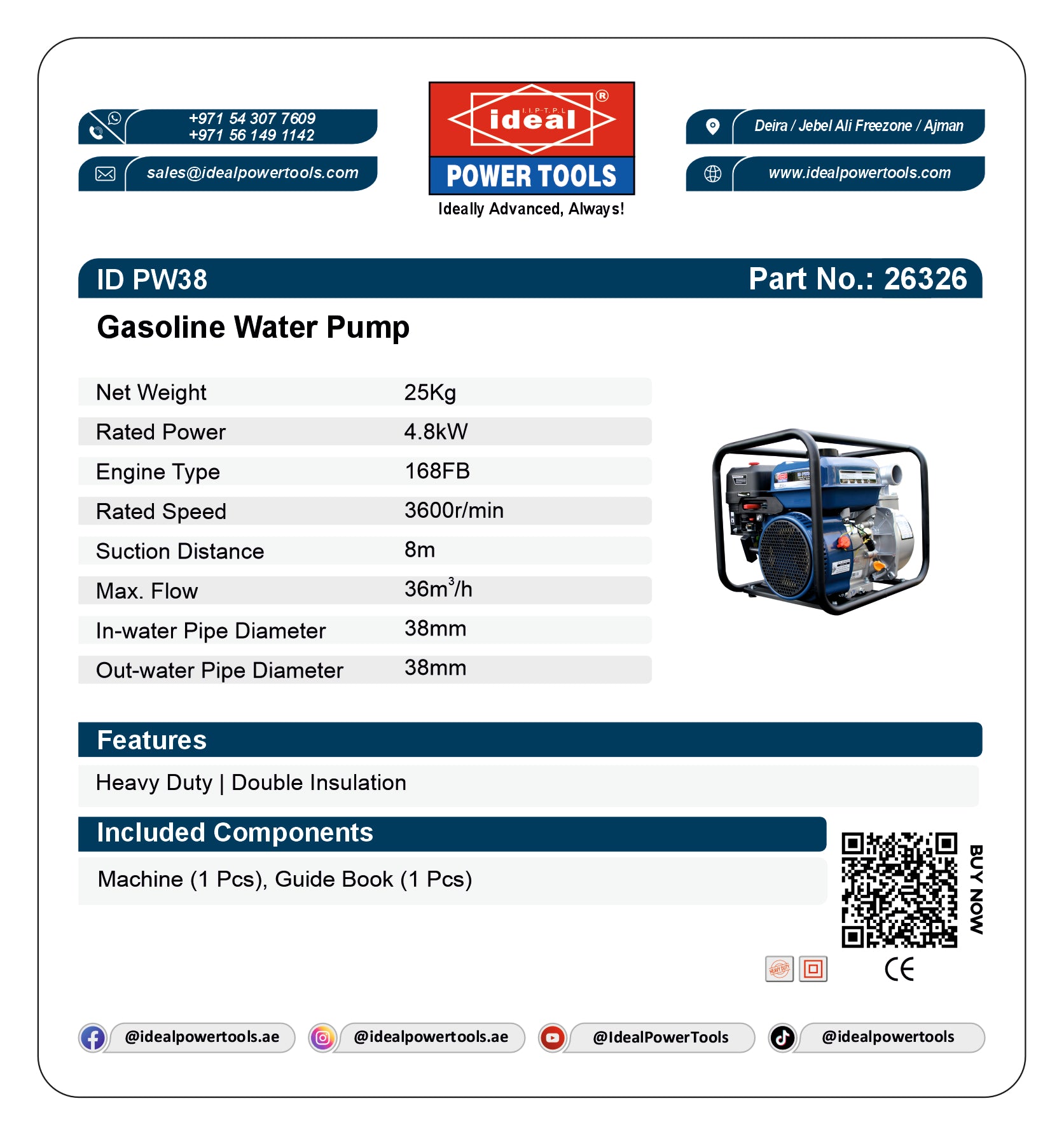ID PW38 GASOLINE WATER PUMP MACHINE [GASOLINE] - 26326