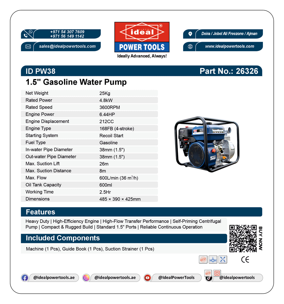 ID PW38 GASOLINE WATER PUMP MACHINE [GASOLINE] - 26326