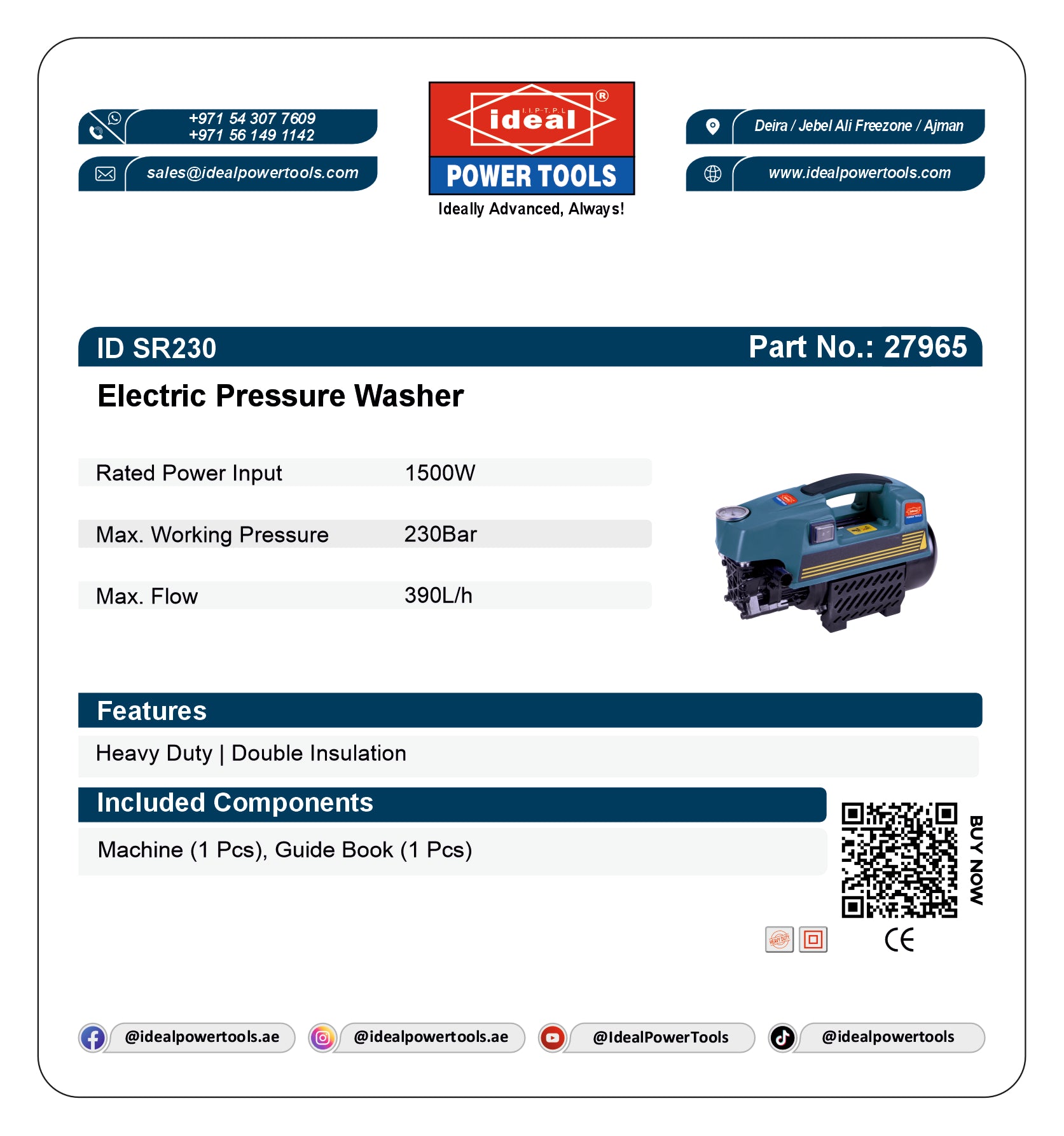 ID SR230 ELECTRIC PRESSURE WASHER MACHINE [G-240V] - 27965