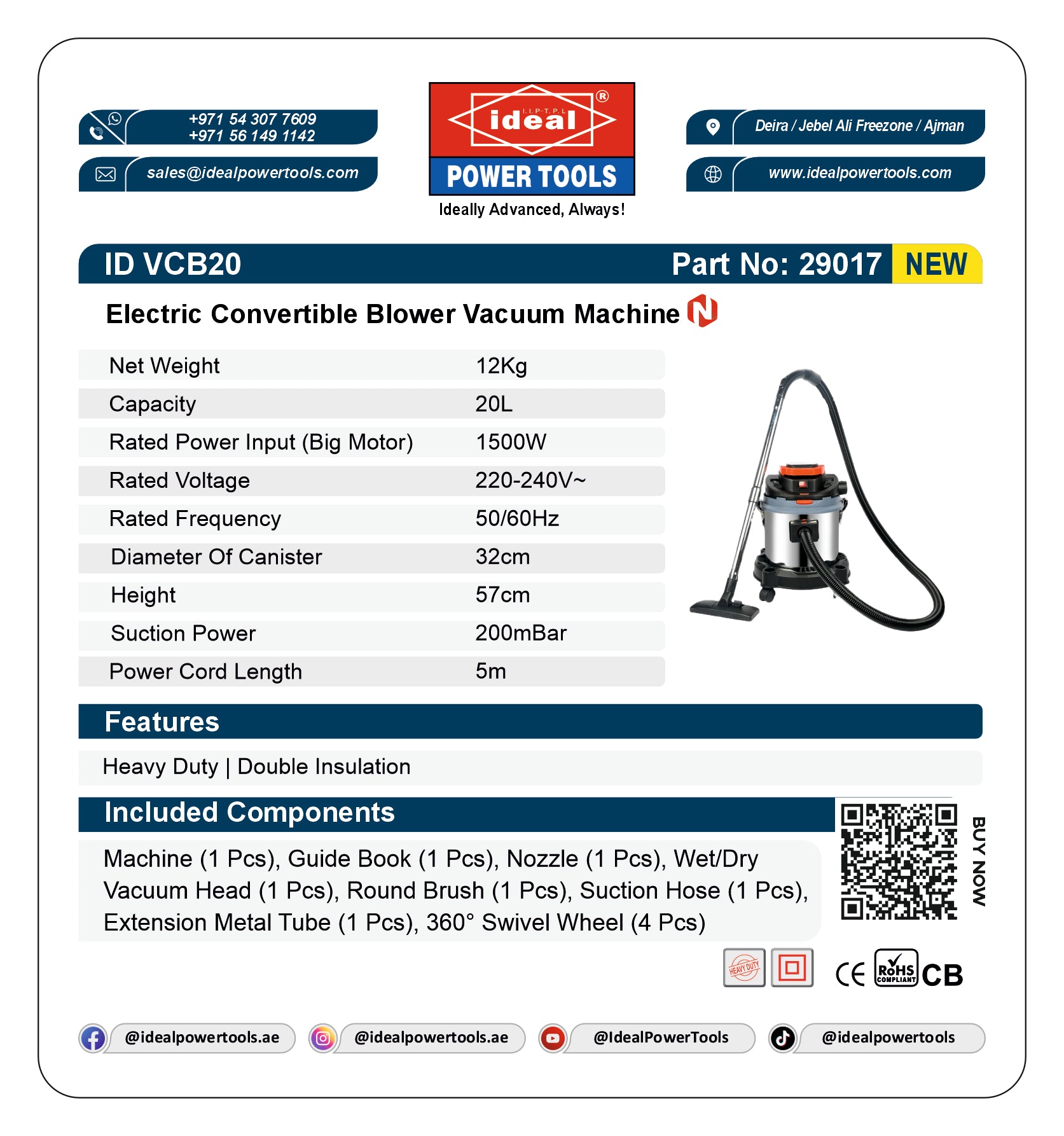 ID VCB20 ELECTRIC CONVERTABLE BLOWER VACUUM MACHINE