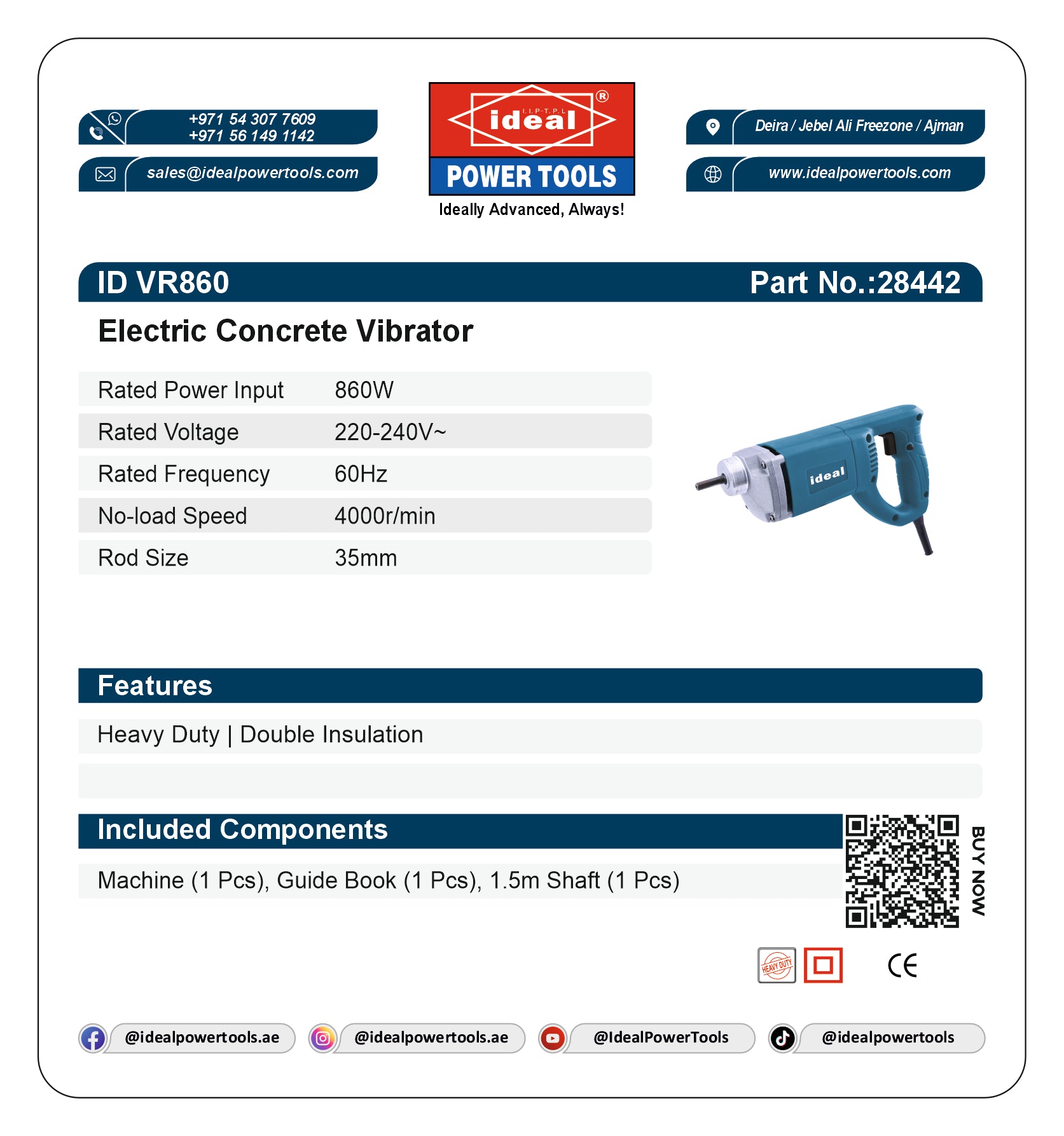 ID VR860 [WITH 1.5M SHAFT] ELECTRIC CONCRETE VIBRATOR MACHINE